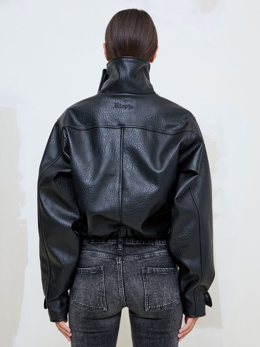 Black Oversized Faux Leather Jacket_4