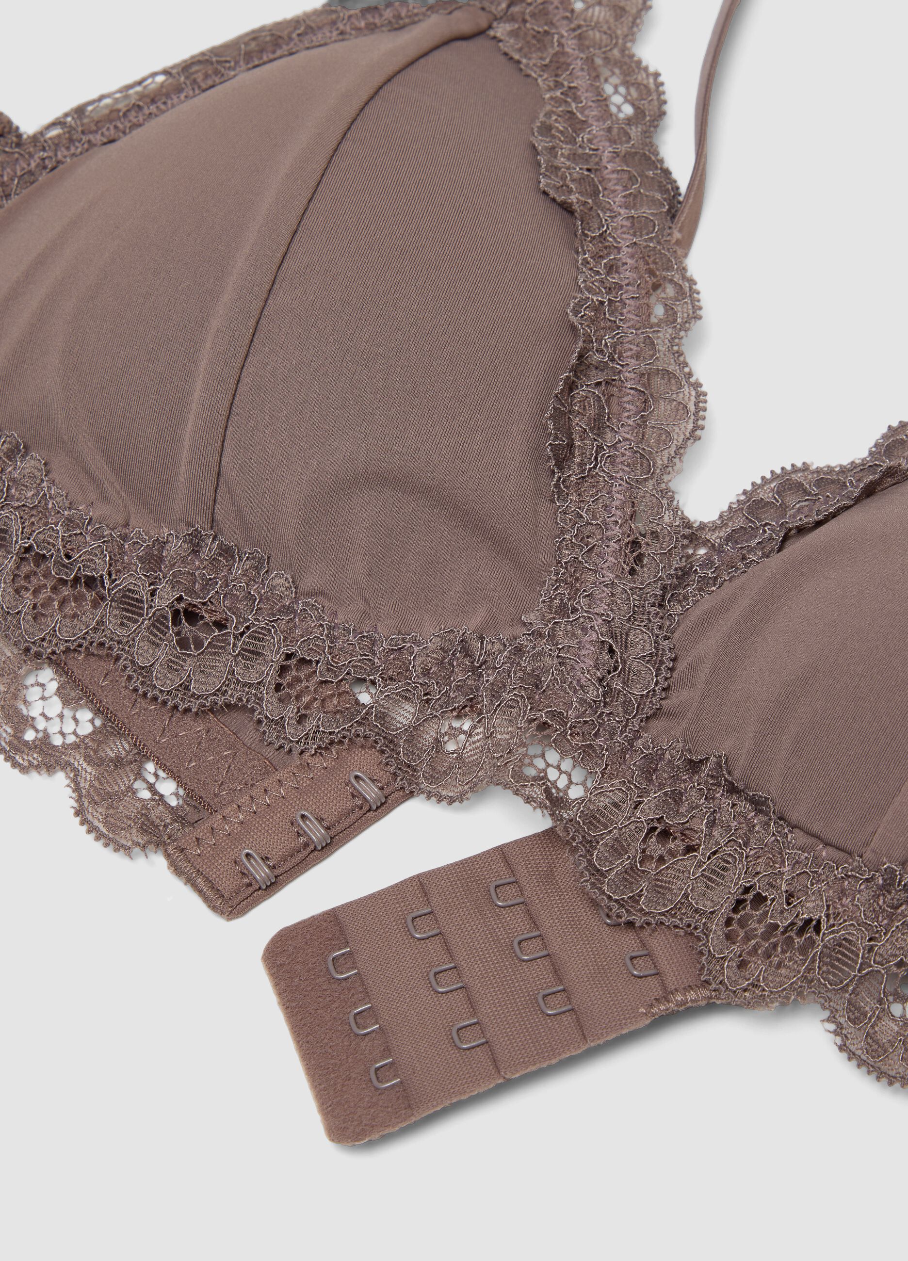 Grey microfibre triangle bra with stretch and lace trim