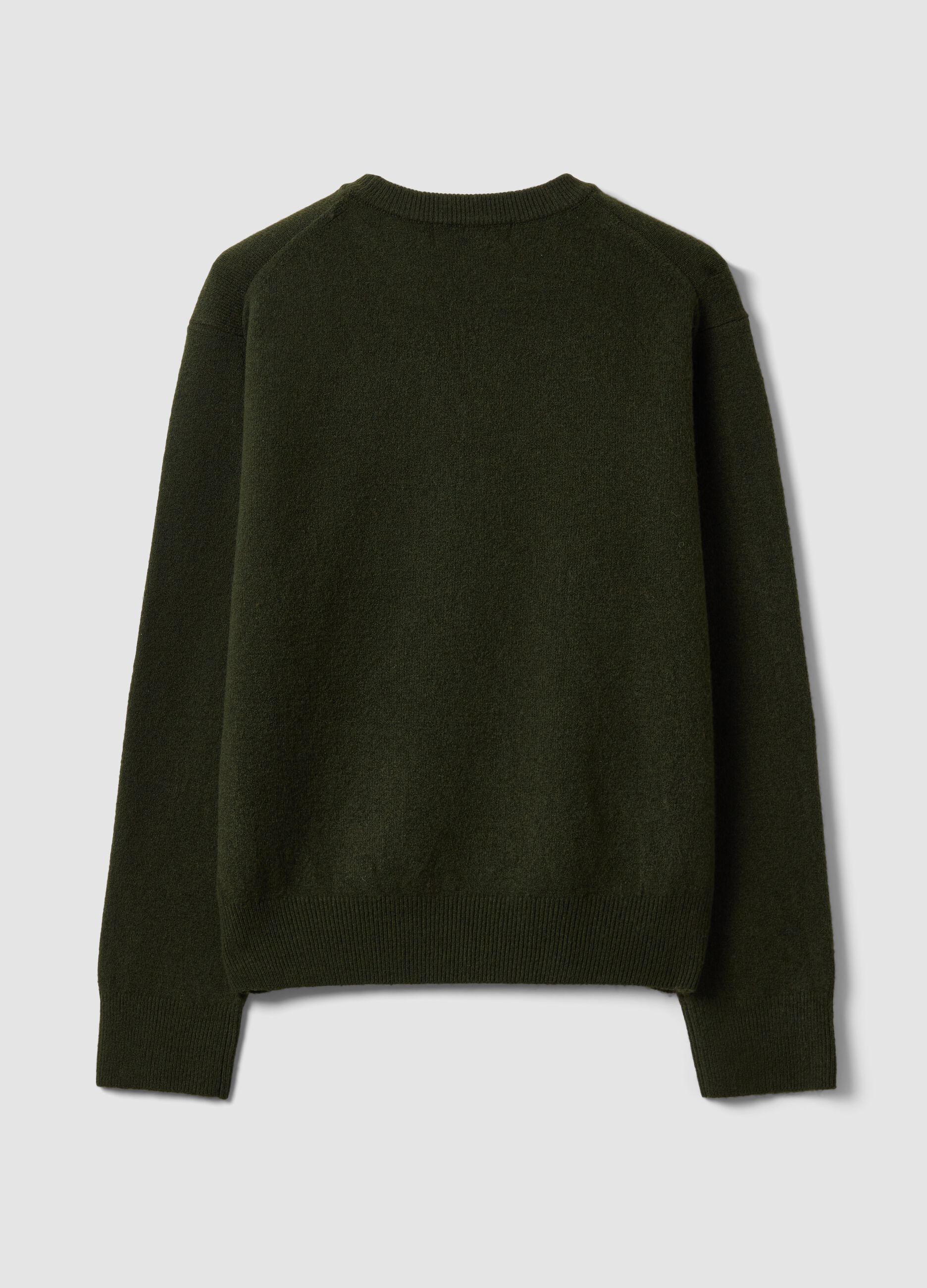 Maglia verde in lana elasticizzata a girocollo