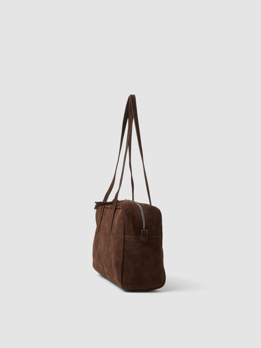 Brown genuine leather handbag with double handles and zip_1