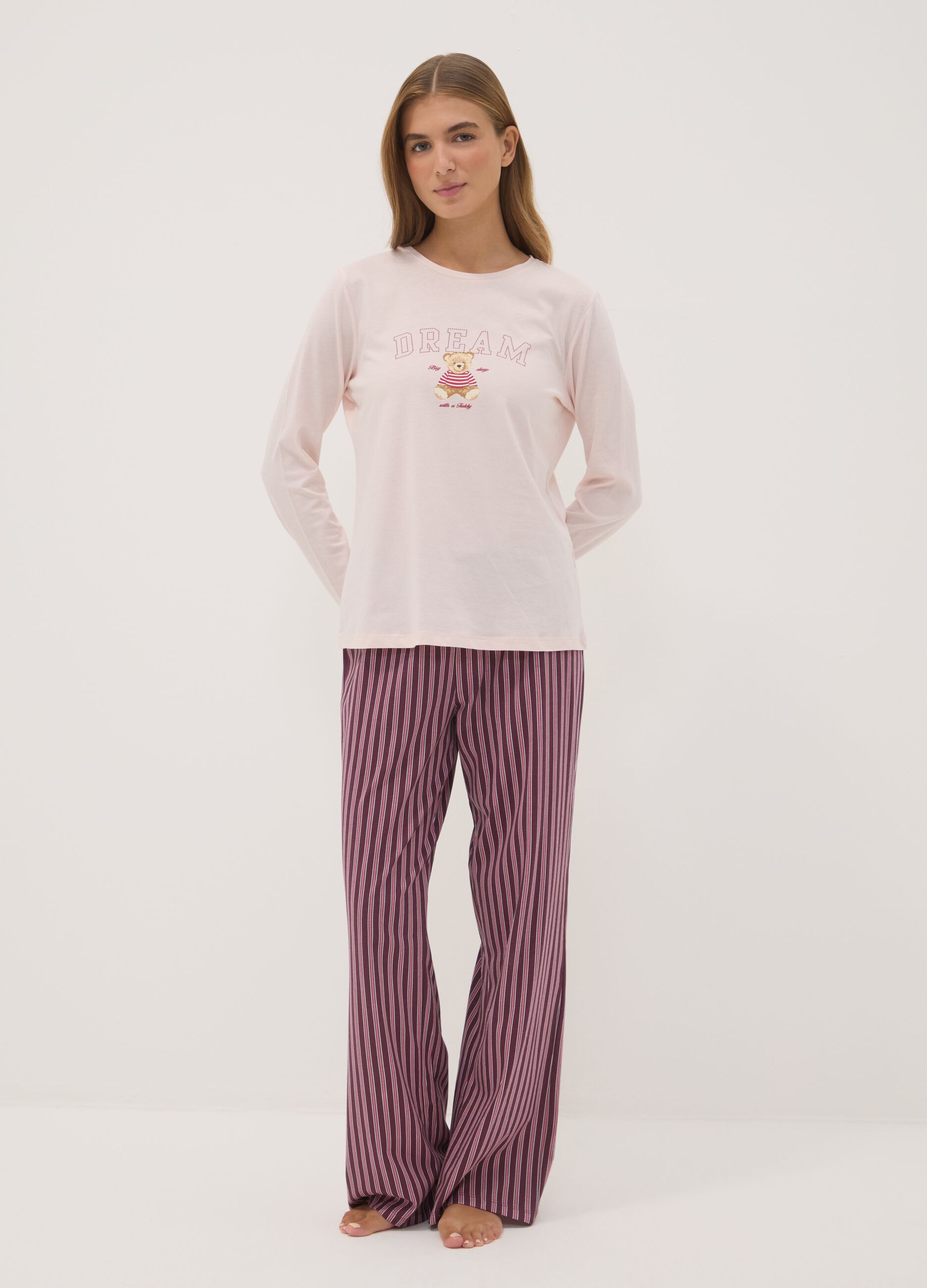 Mauve purple organic cotton crew-neck pyjamas