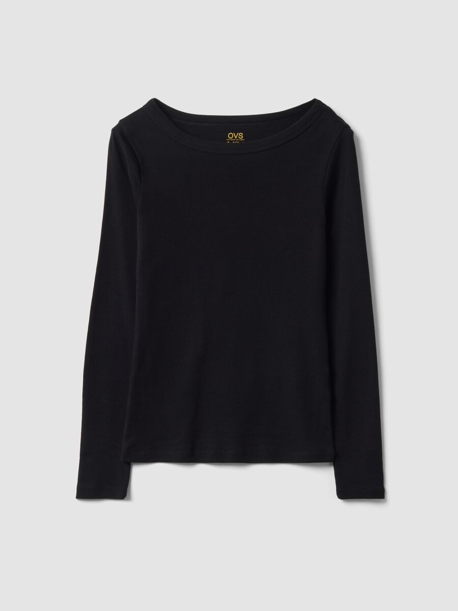 T-shirt nera in puro cotone con girocollo regular fit_4