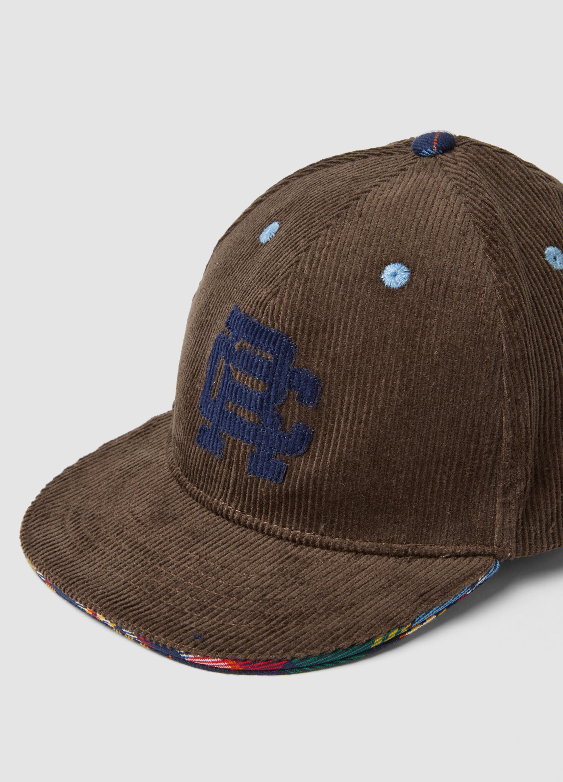 Brown pure cotton ribbed cap with peak