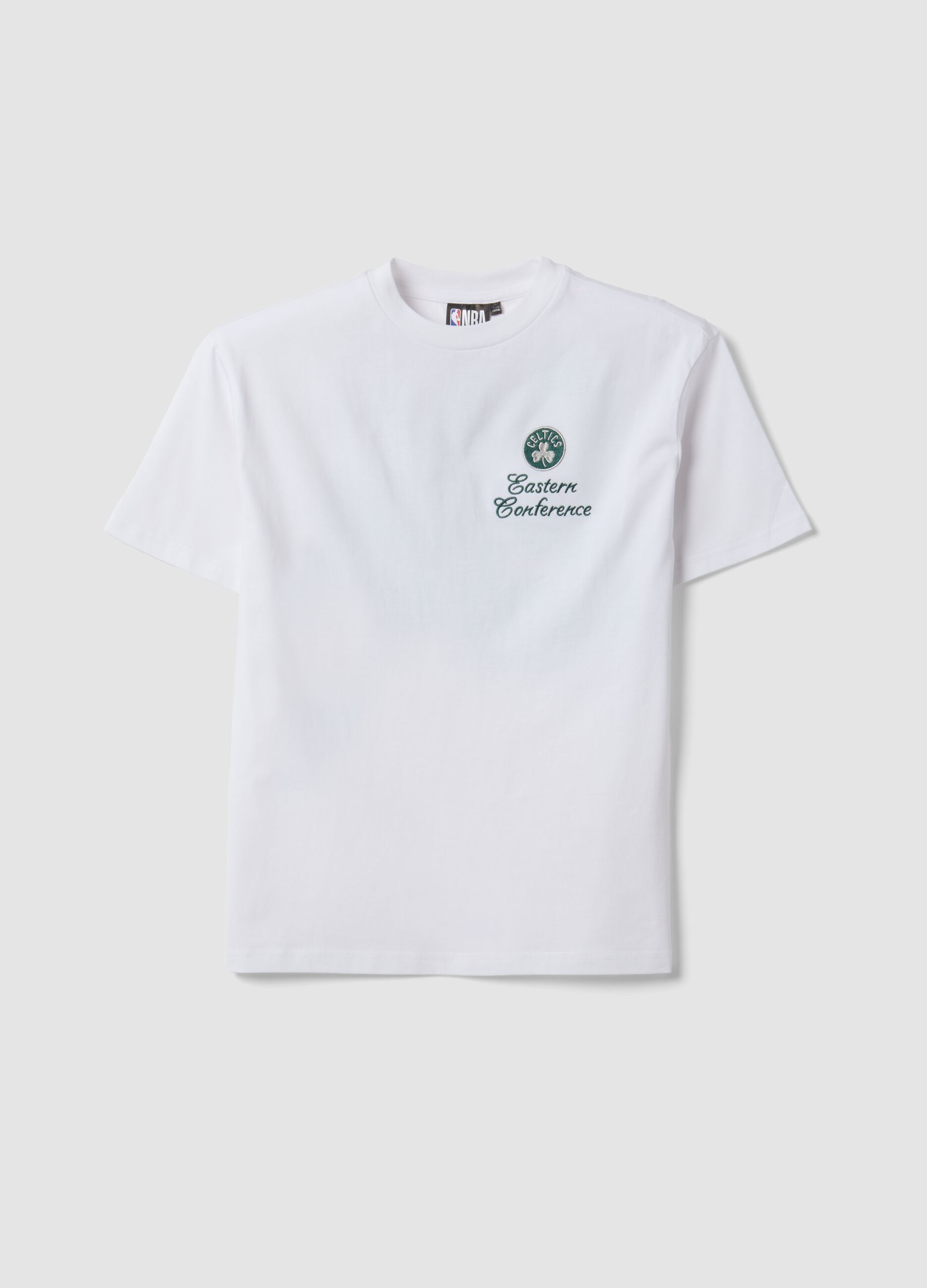 White pure cotton Celtics print T-shirt for boys