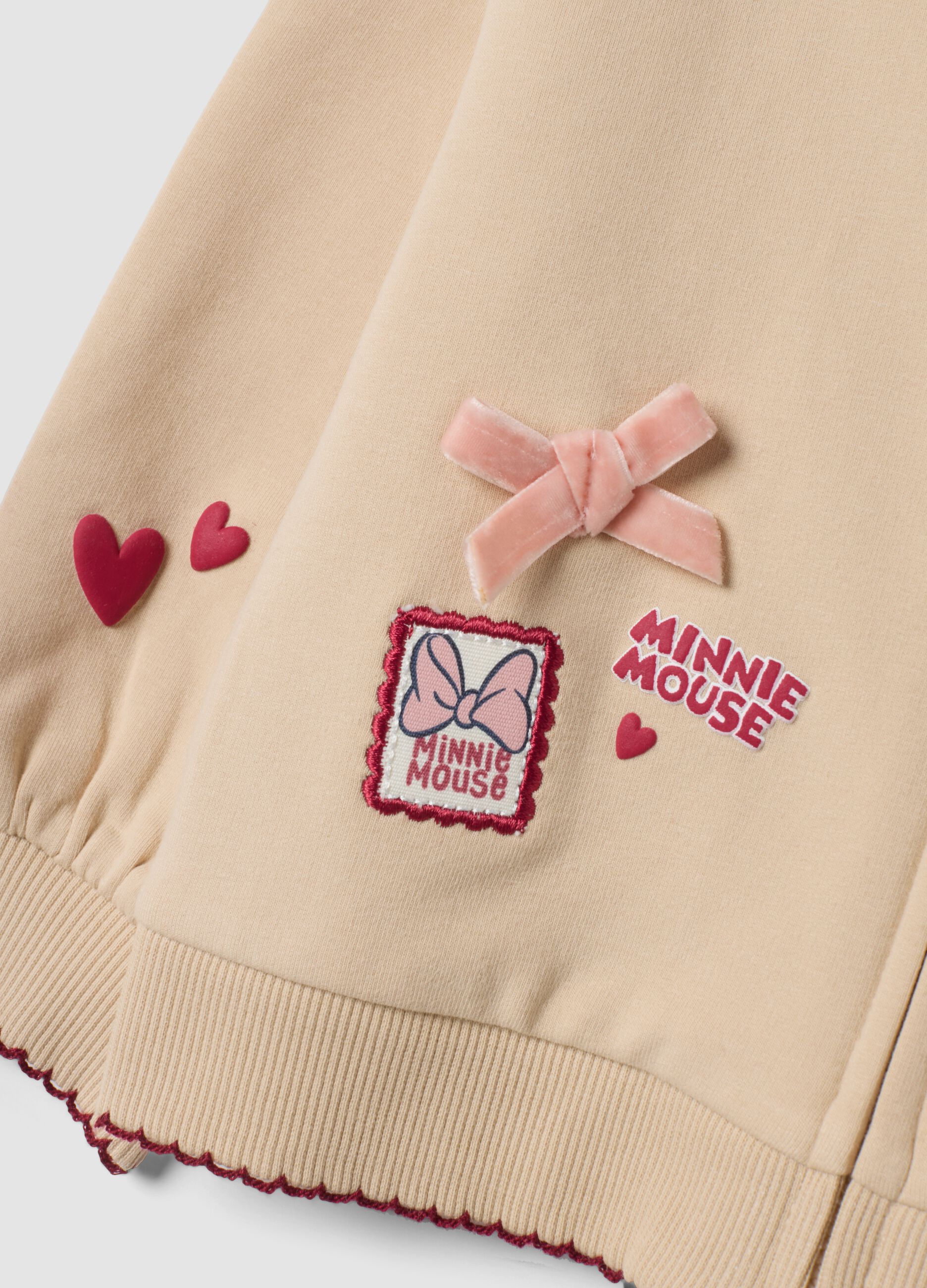 Beige oversized organic stretch cotton sweatshirt with Minnie print