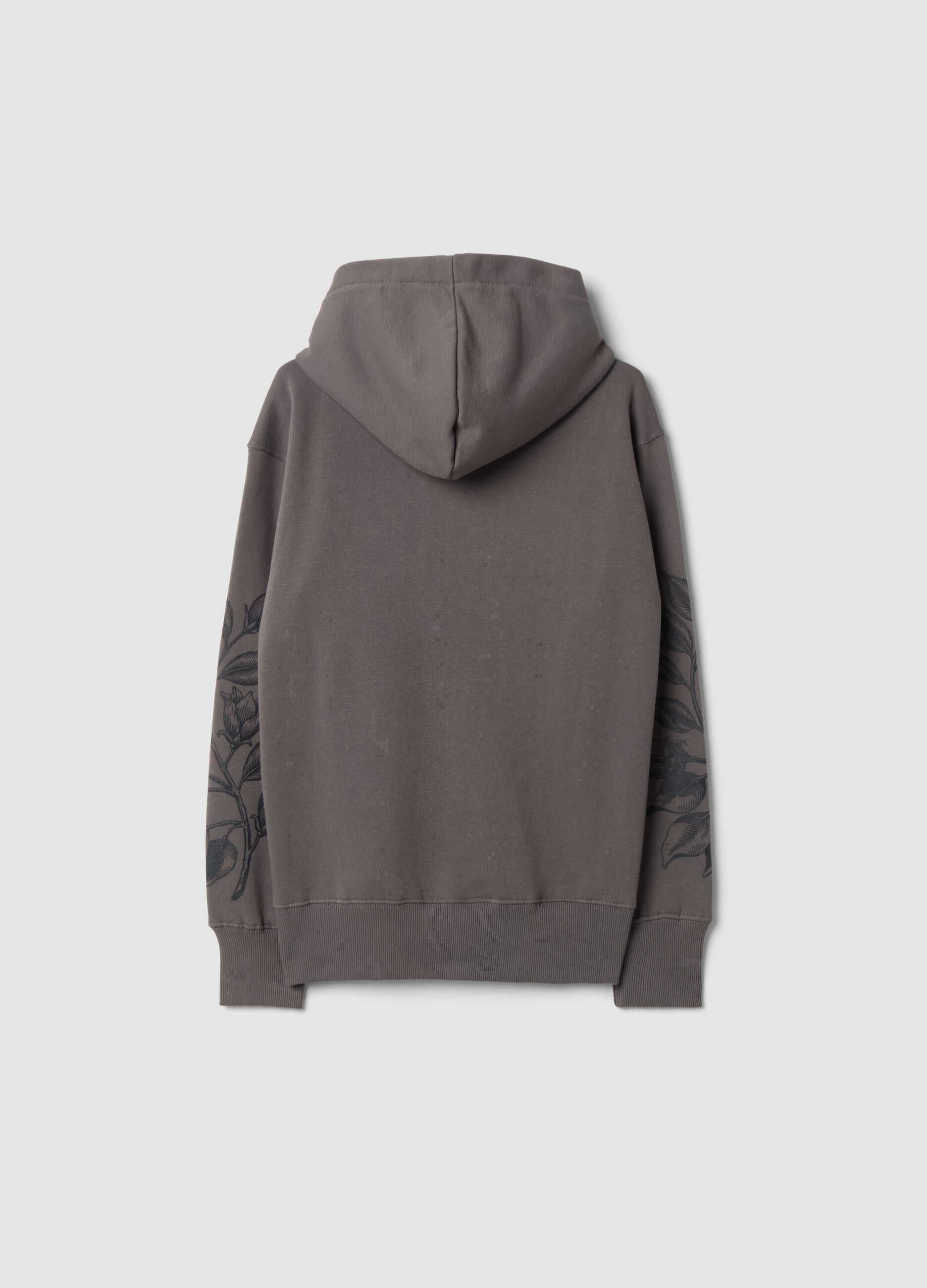 Dark grey cotton-blend hooded sweatshirt with embossed embroidery