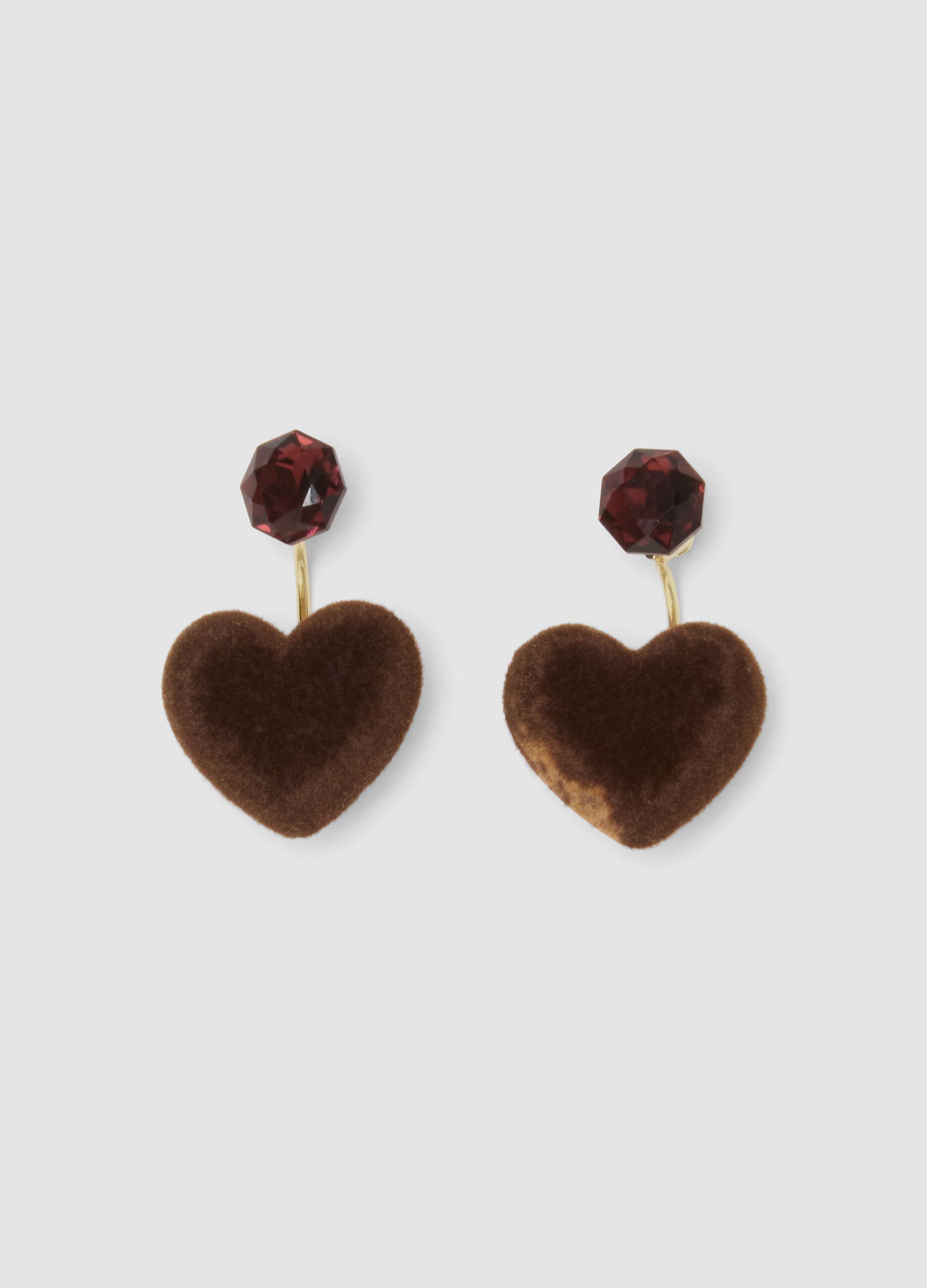 Brown heart earrings with red stone