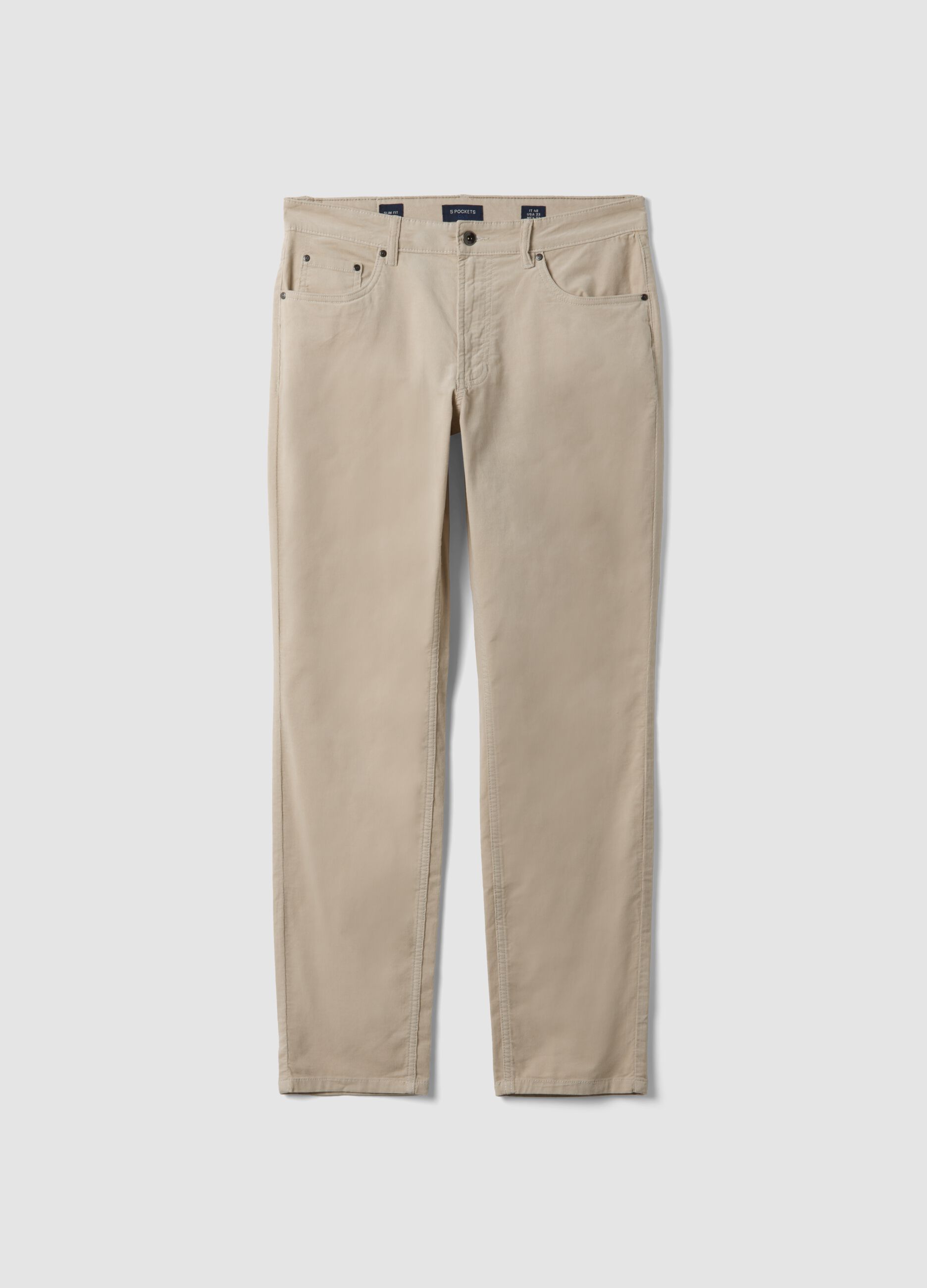 Pantaloni grigi a costine in cotone elasticizzato slim fit