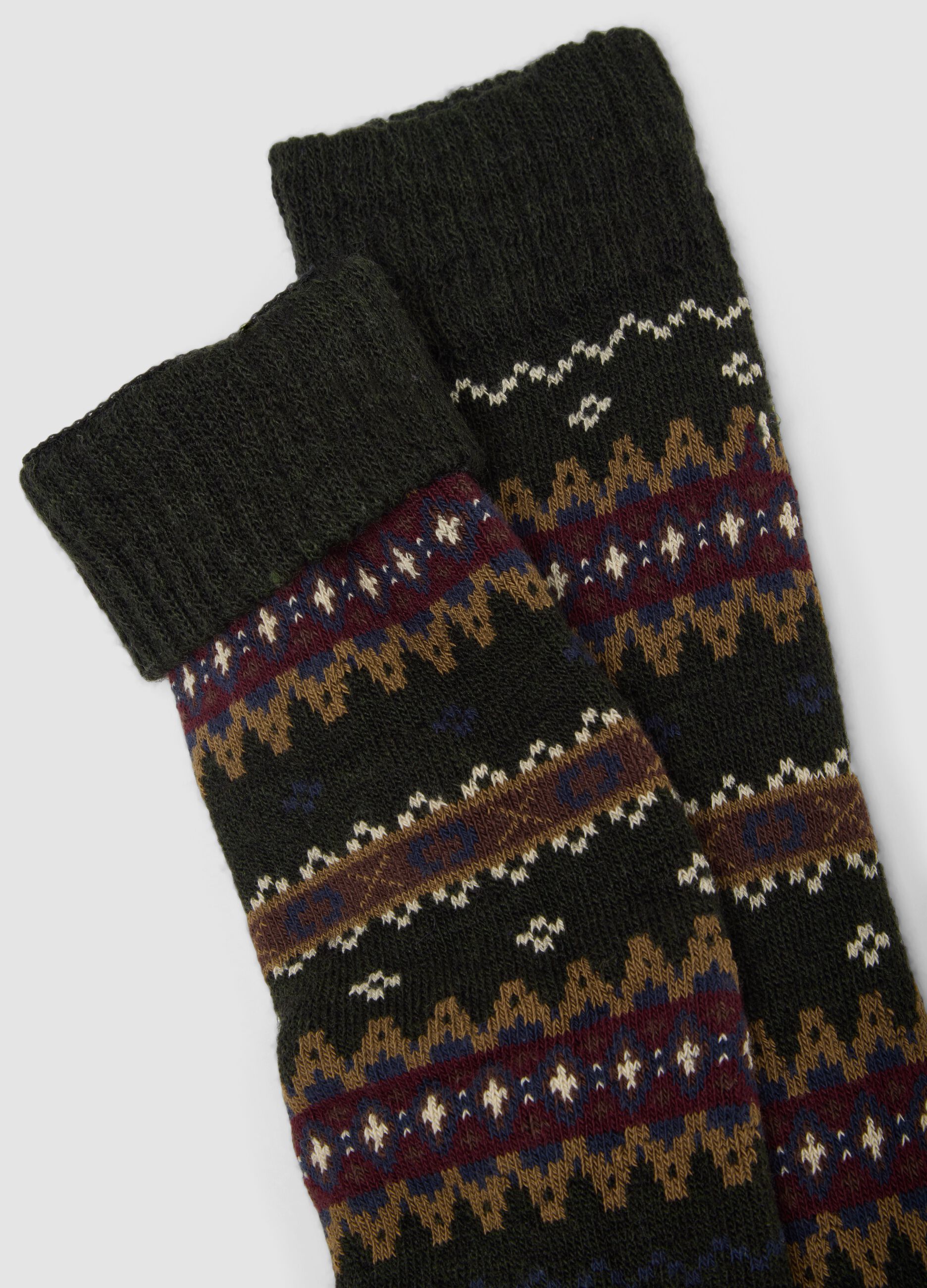 Green long cotton and stretch wool socks