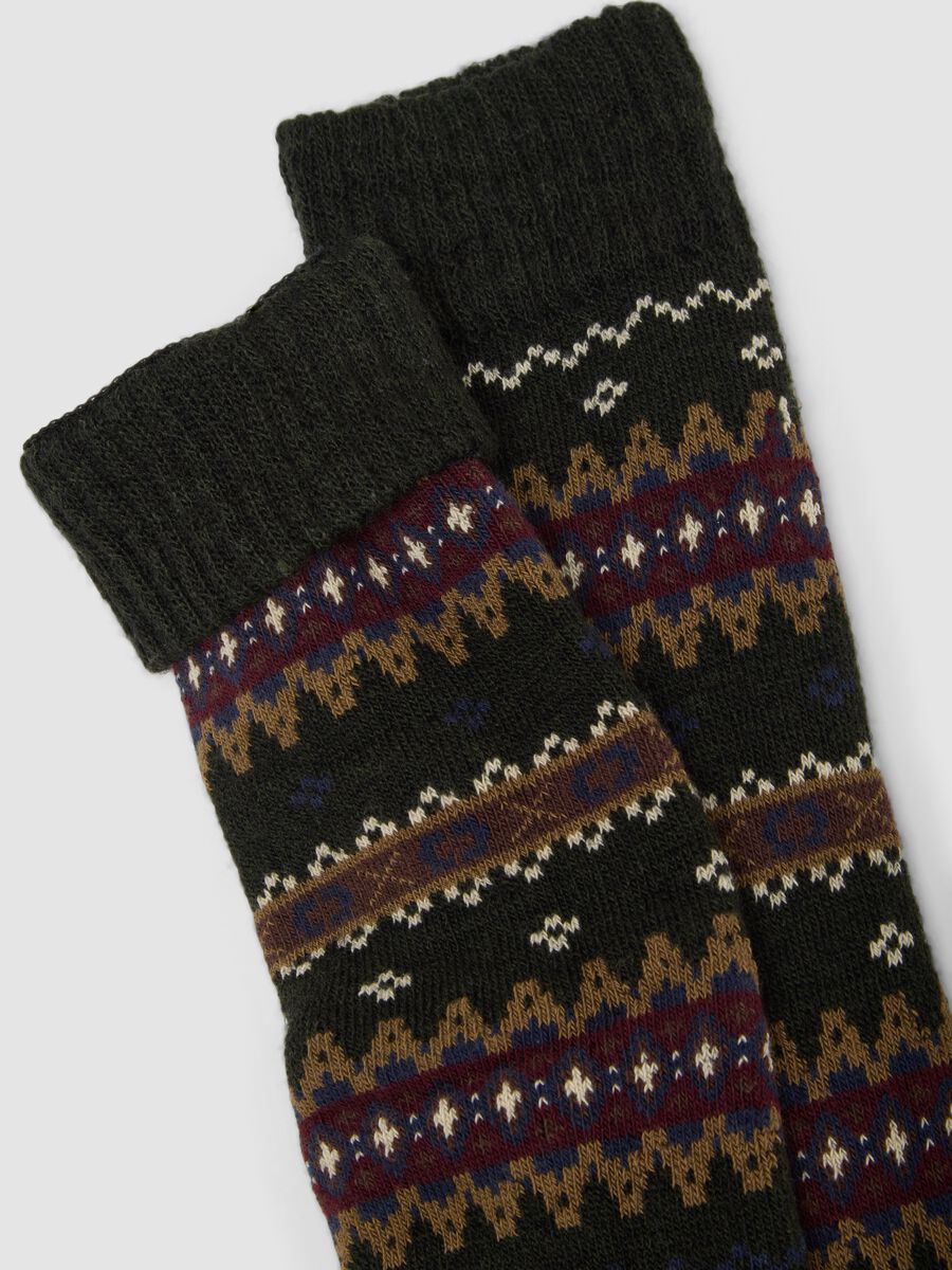 Green long cotton and stretch wool socks_1