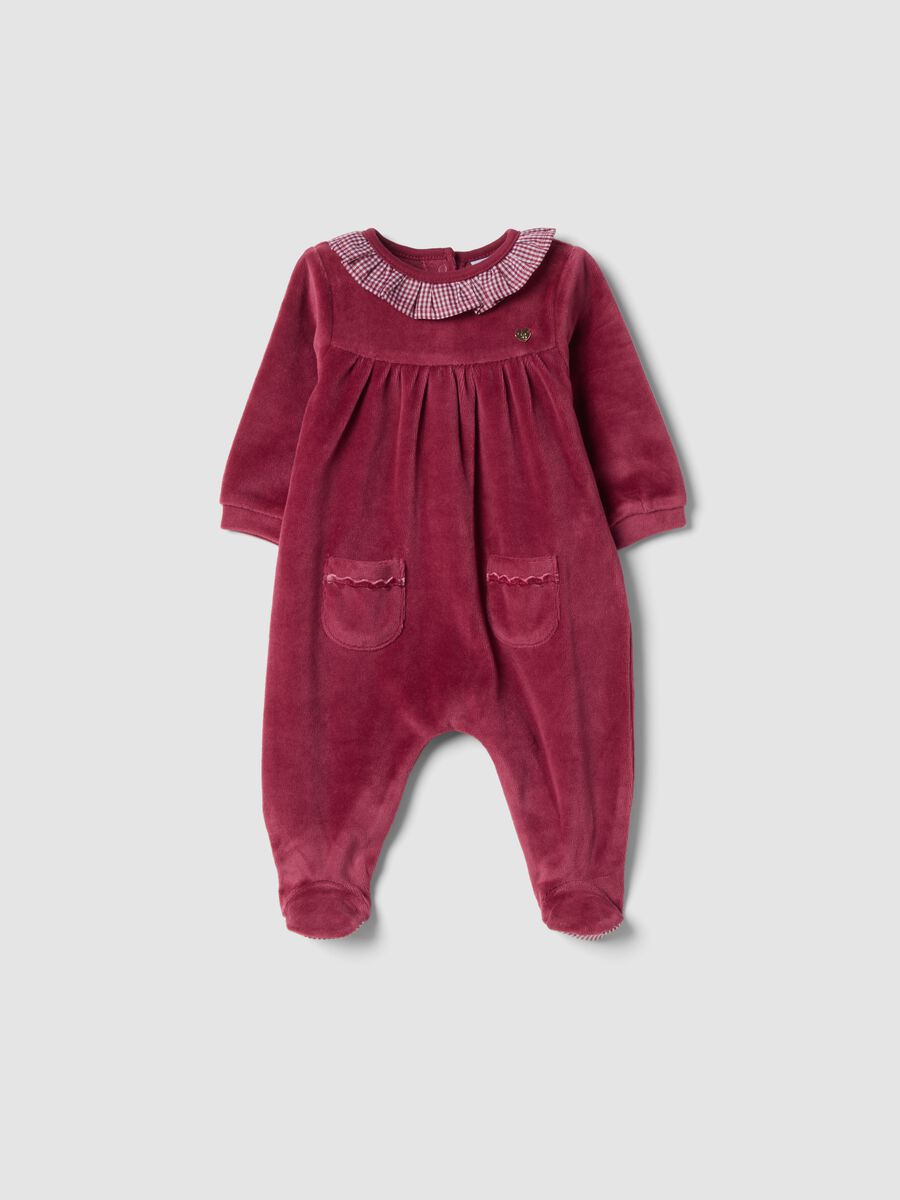 Red organic cotton-blend babygrow with ruffle collar_0