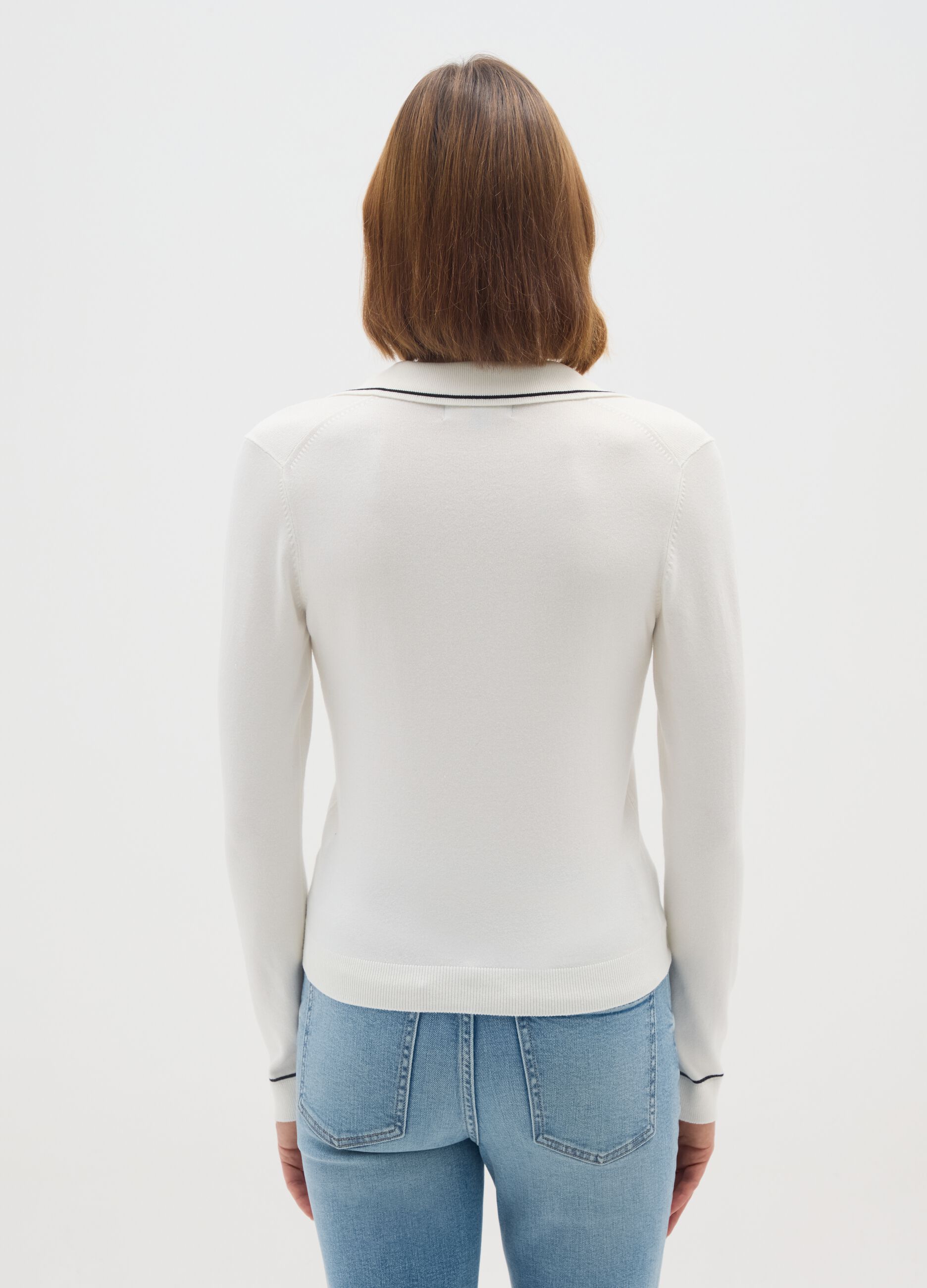 White Polo Sweater in Viscose Blend