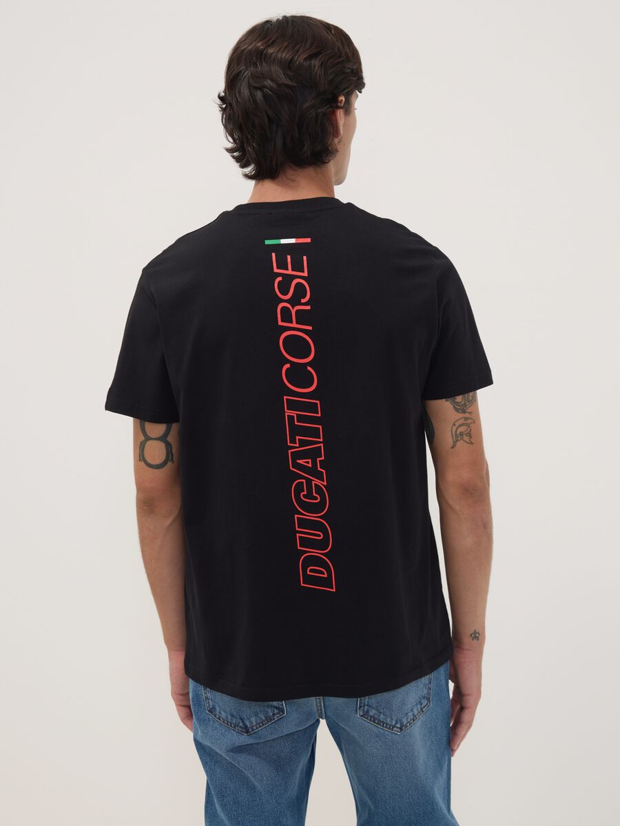 Black pure cotton T-shirt with Ducati print, regular fit_3