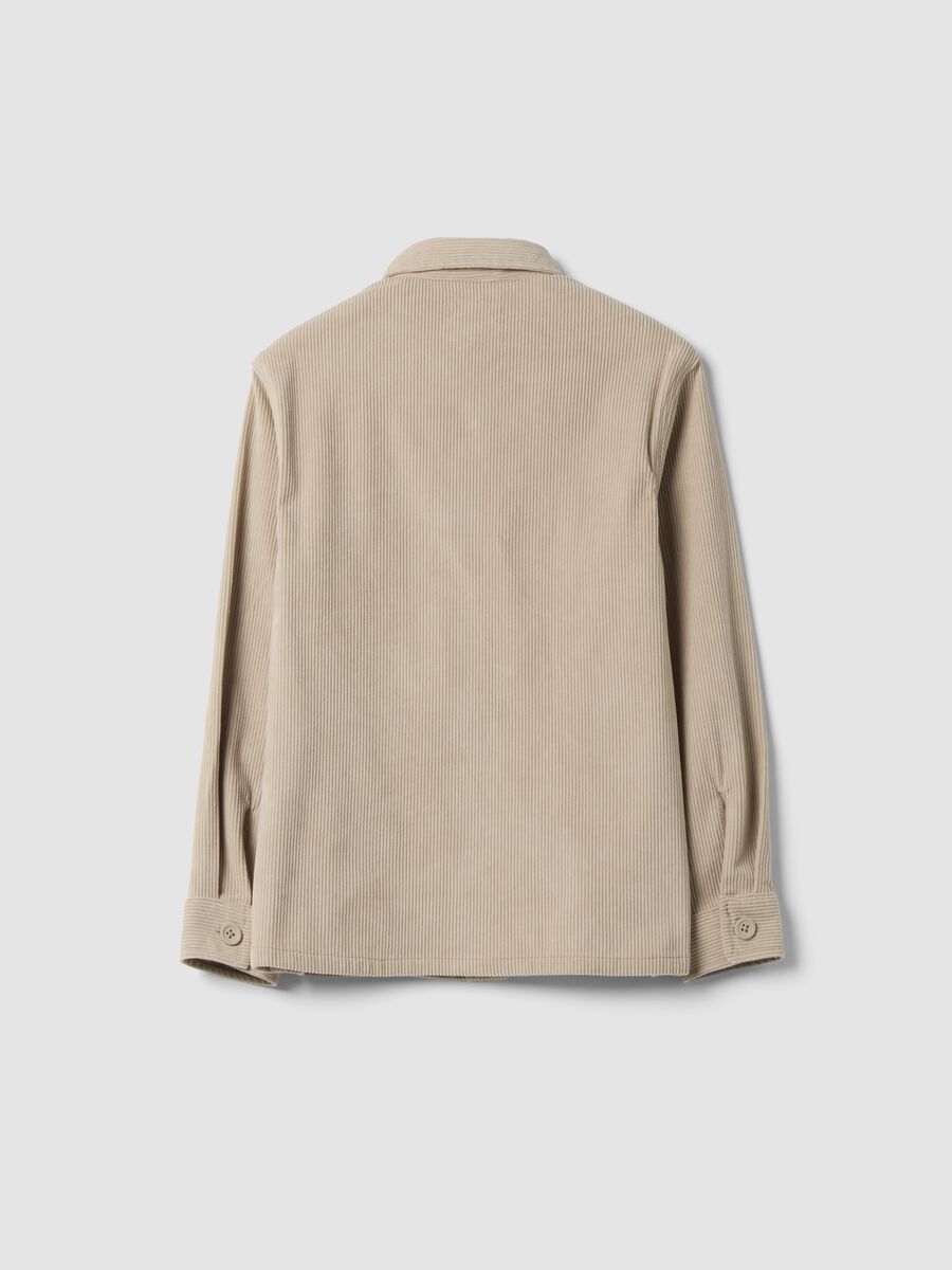 Beige ribbed shirt with buttons and chest pocket_2