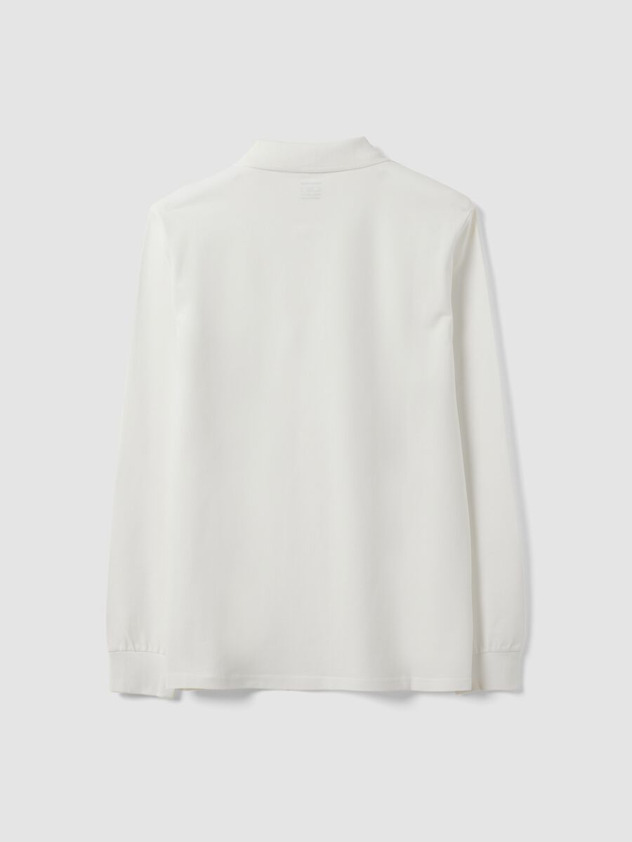 White long-sleeved organic cotton piqu&eacute; polo shirt, regular fit_1