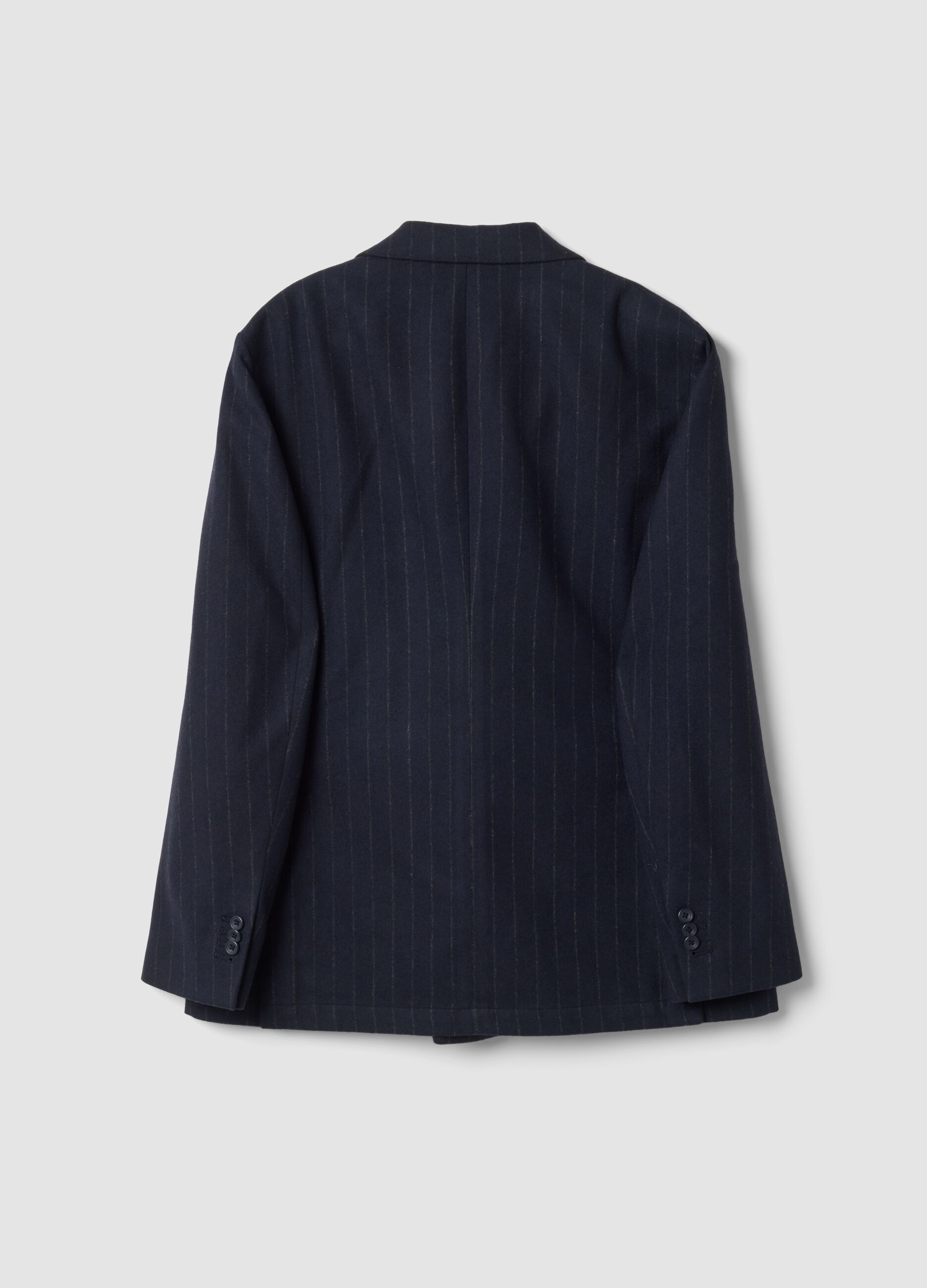 Blazer blu navy gessato in misto lana slim fit