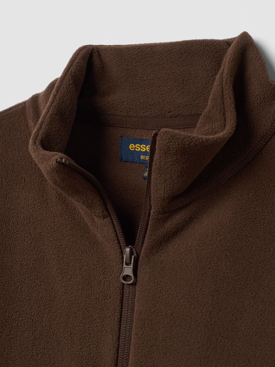 Brown fleece zip-up sweatshirt with collar, regular fit_1