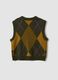 Green jacquard wool-blend crew-neck gilet, regular fit_1