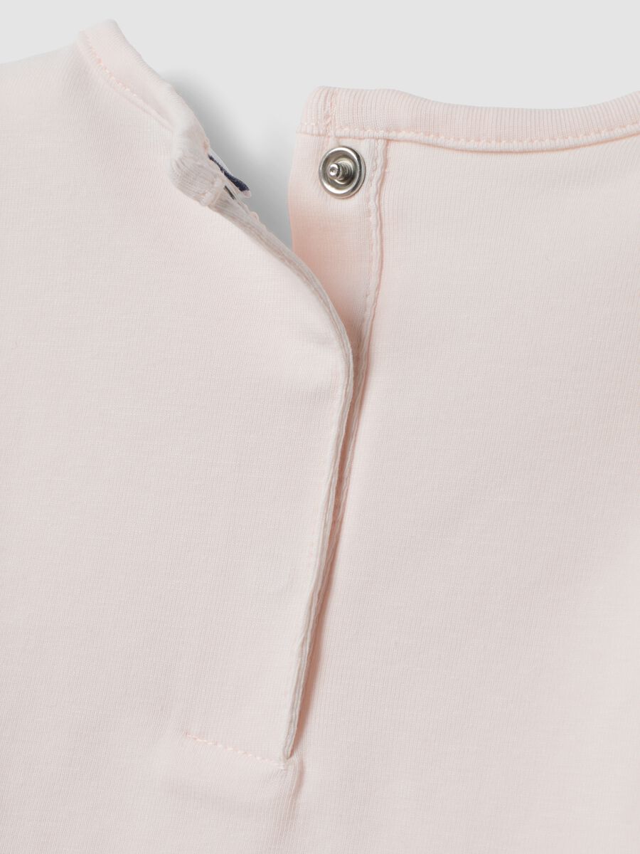 Pink stretch organic cotton T-shirt with teddy bear embroidery_3