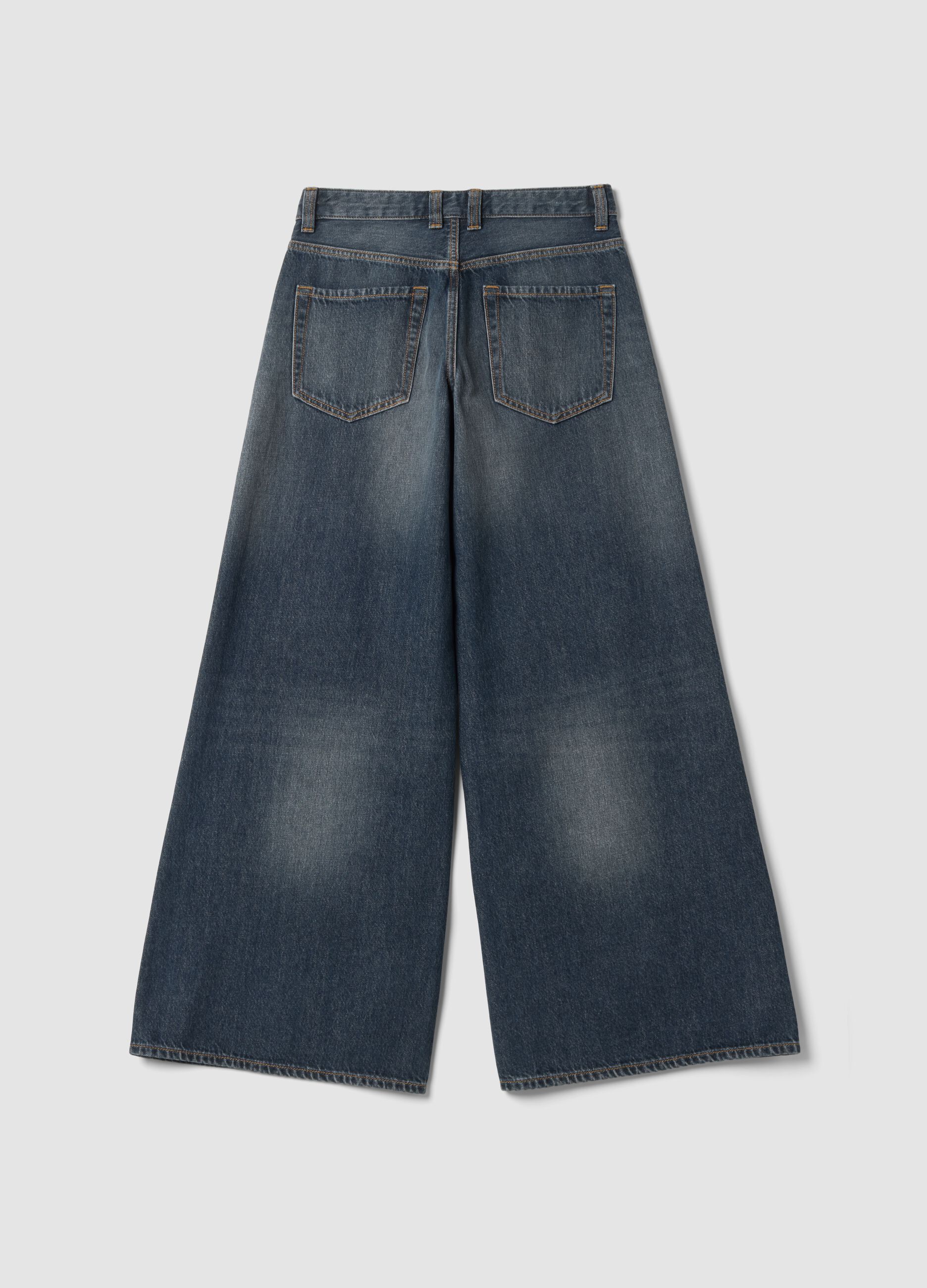 Jeans denim blu super wide leg in puro cotone