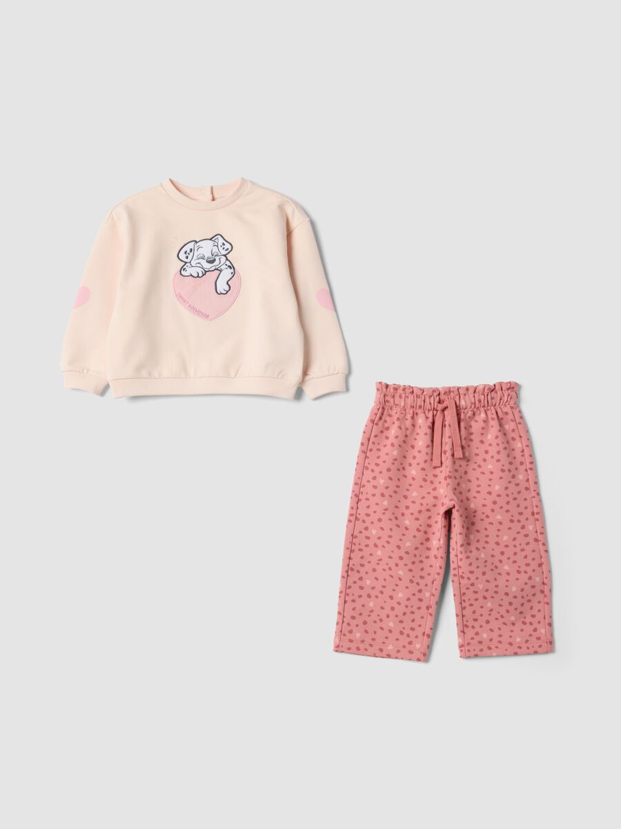 Pink organic stretch cotton set with 101 Dalmatians print_0