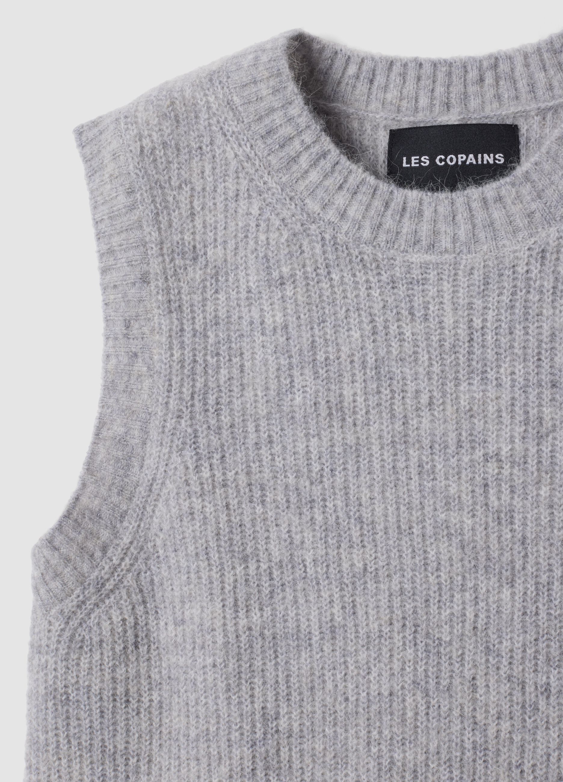 Grey crew-neck stretch wool and alpaca gilet