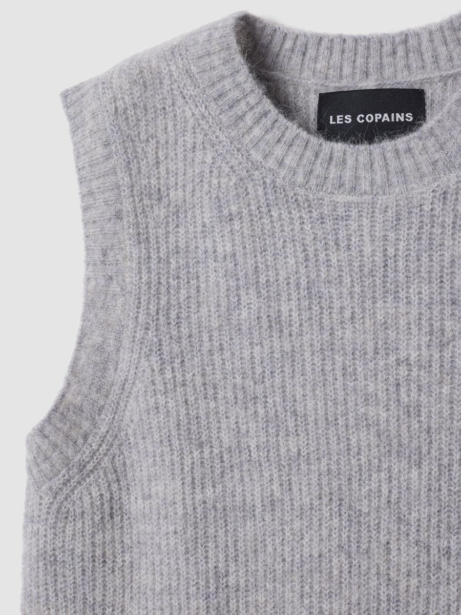 Grey crew-neck stretch wool and alpaca gilet_1