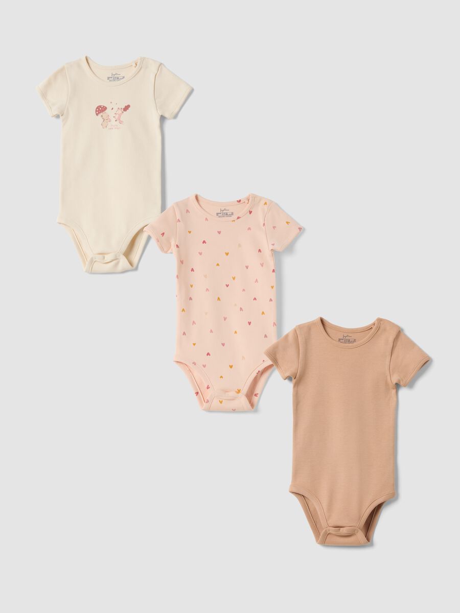 Tripack di body rosa in puro cotone organico con girocollo_0