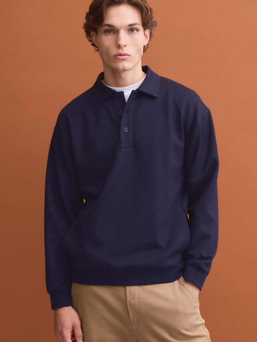 Navy stretch polo-collar sweatshirt with a relaxed fit_0