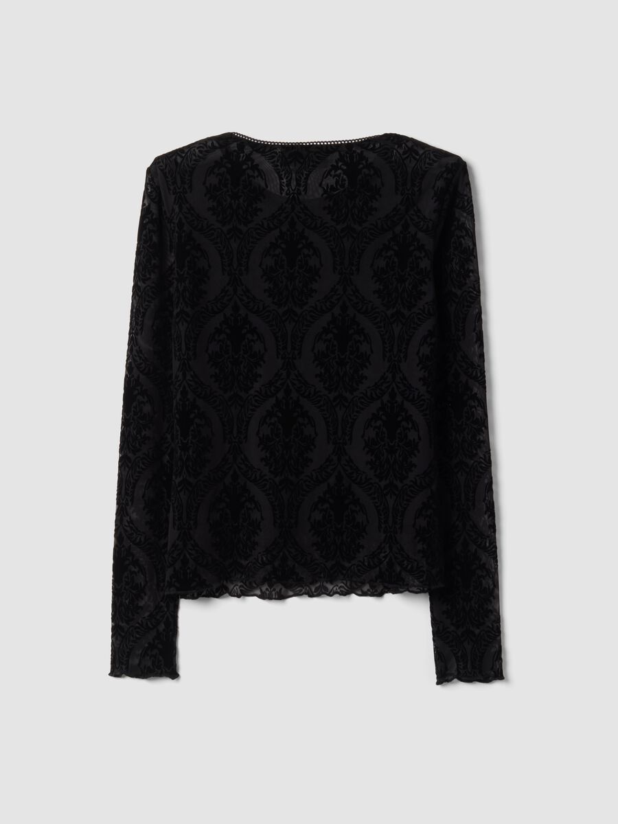 Black regular-fit T-shirt in sheer stretch fabric with pattern_2