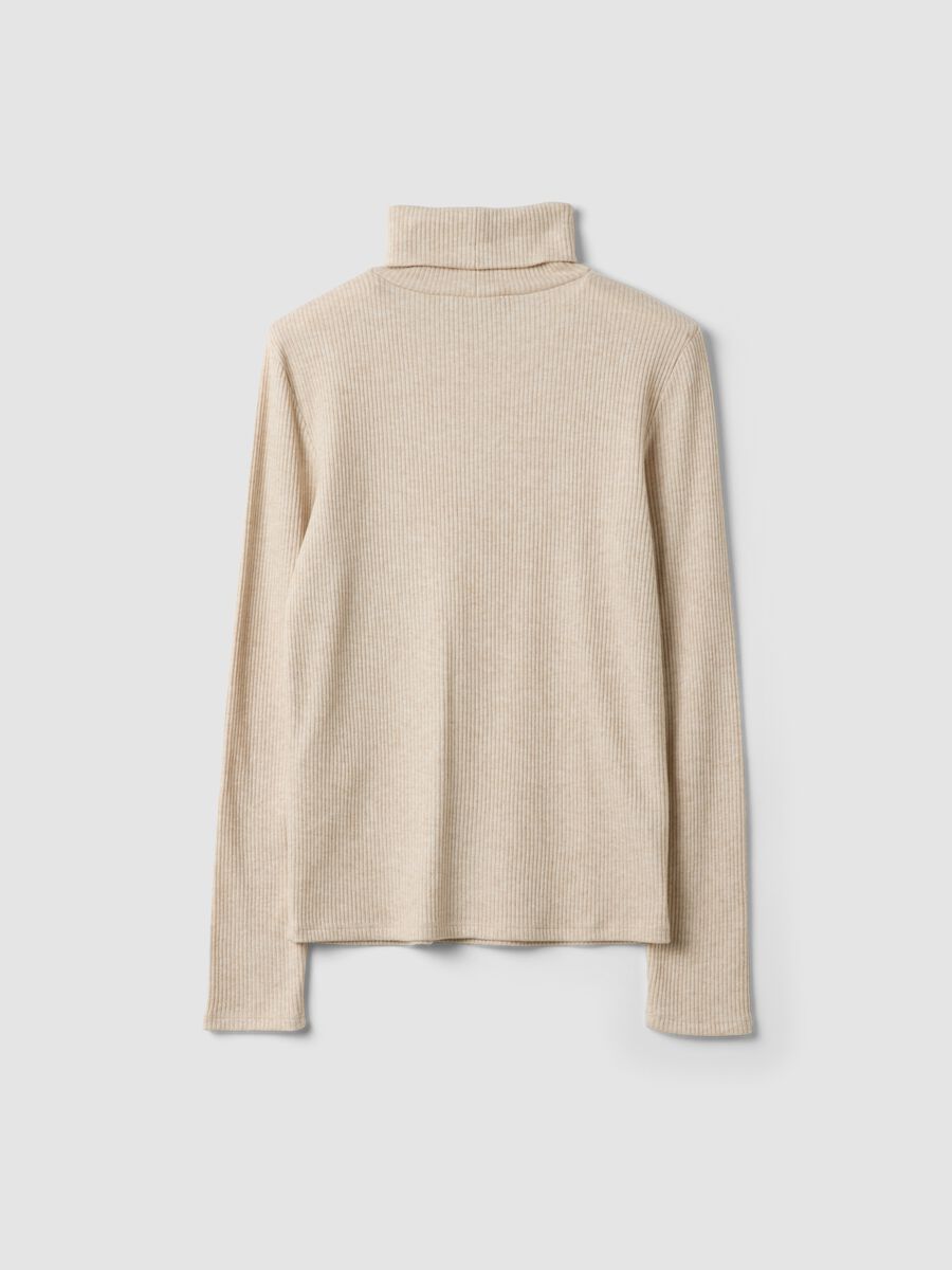 Maglia beige in misto viscosa a coste con girocollo_6