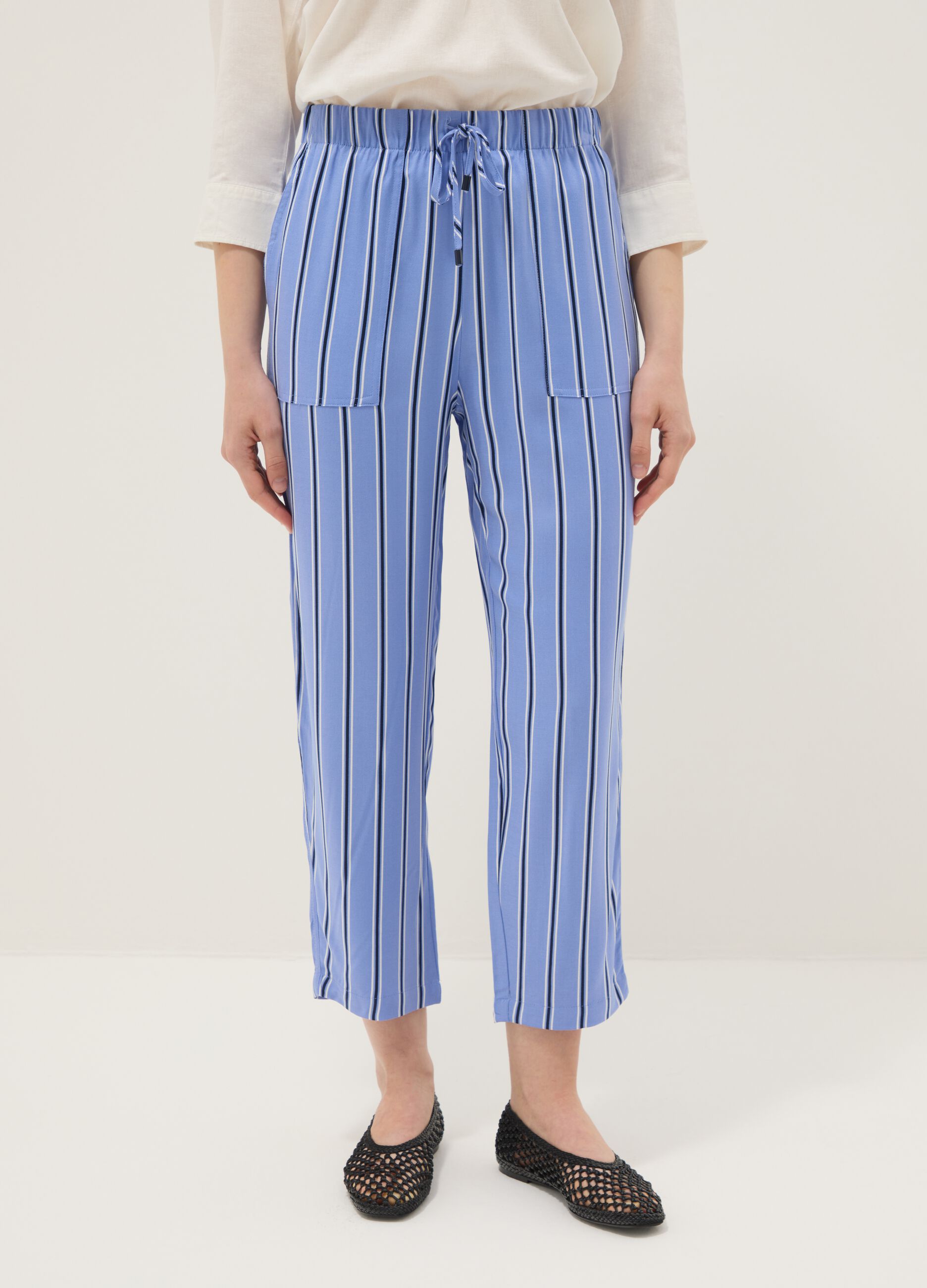 Multicolour striped pure viscose jogger trousers regular fit