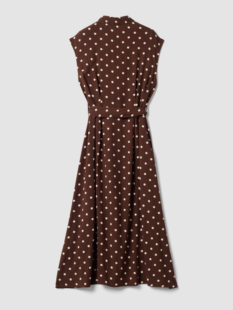 Brown midi dress in pure viscose with polka dots, regular fit_5