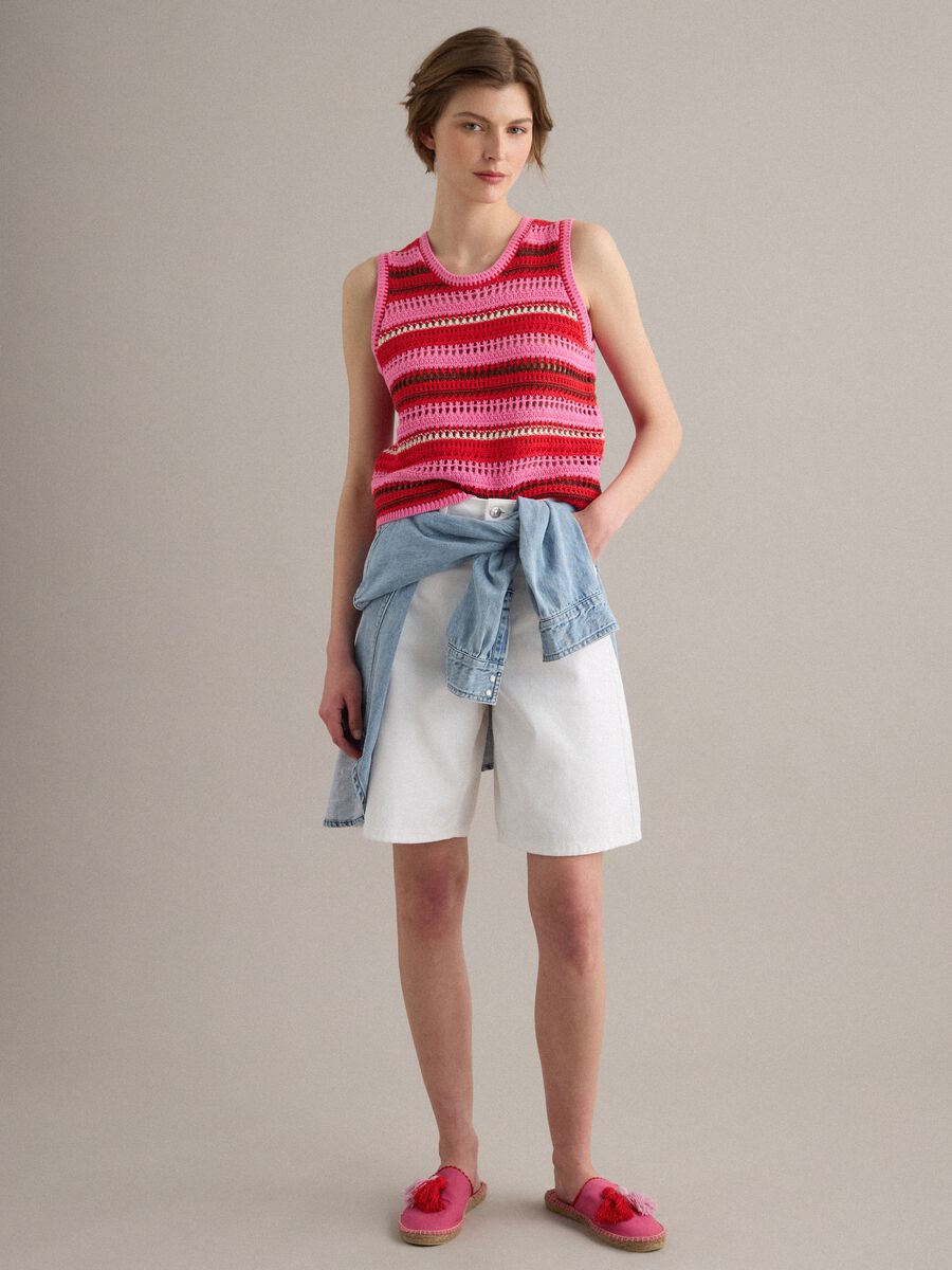 Multicolour striped pure cotton knitted vest, regular fit_2