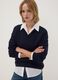 Maglia blu in lana elasticizzata scollo profondo a V regular fit_2