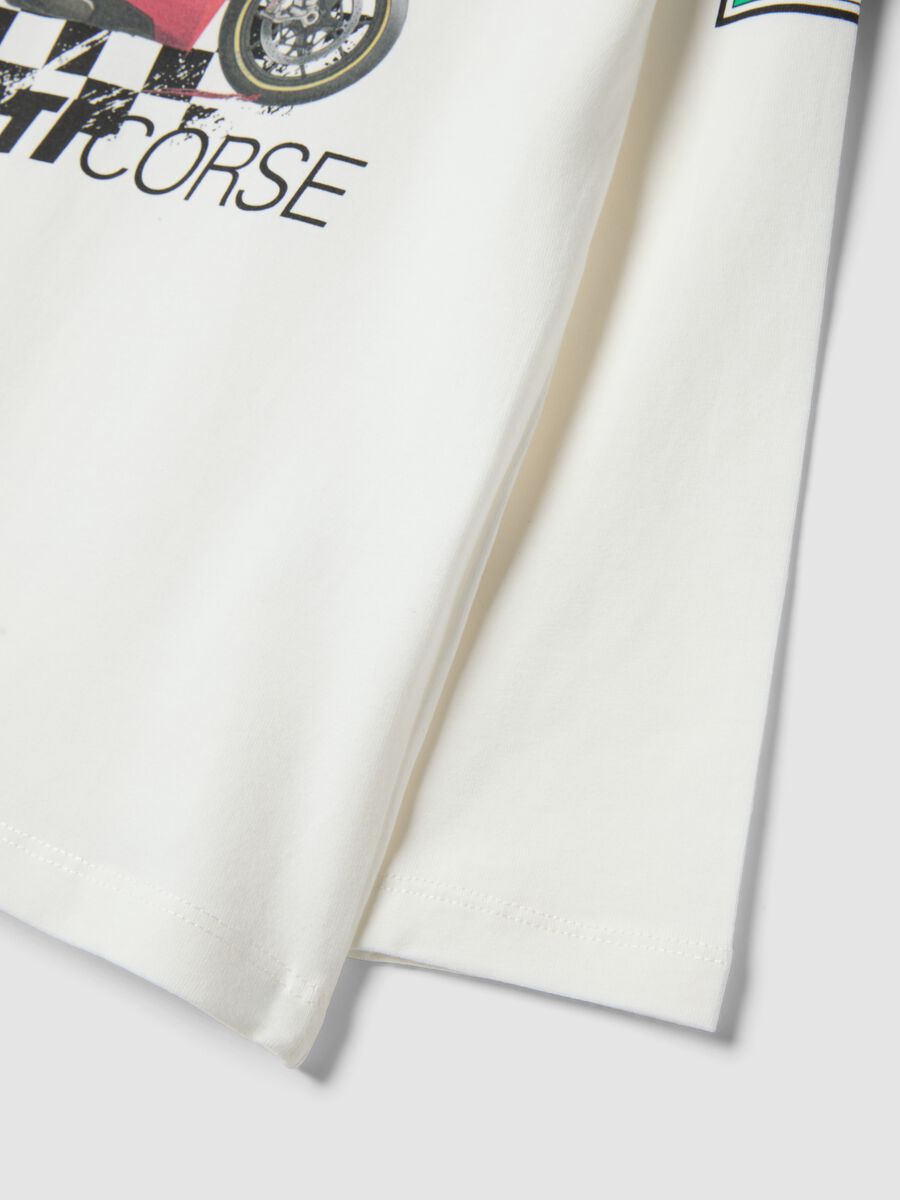 White stretch cotton T-shirt with Ducati print for boys_3