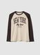 Beige long-sleeve crew-neck T-shirt in pure cotton_0