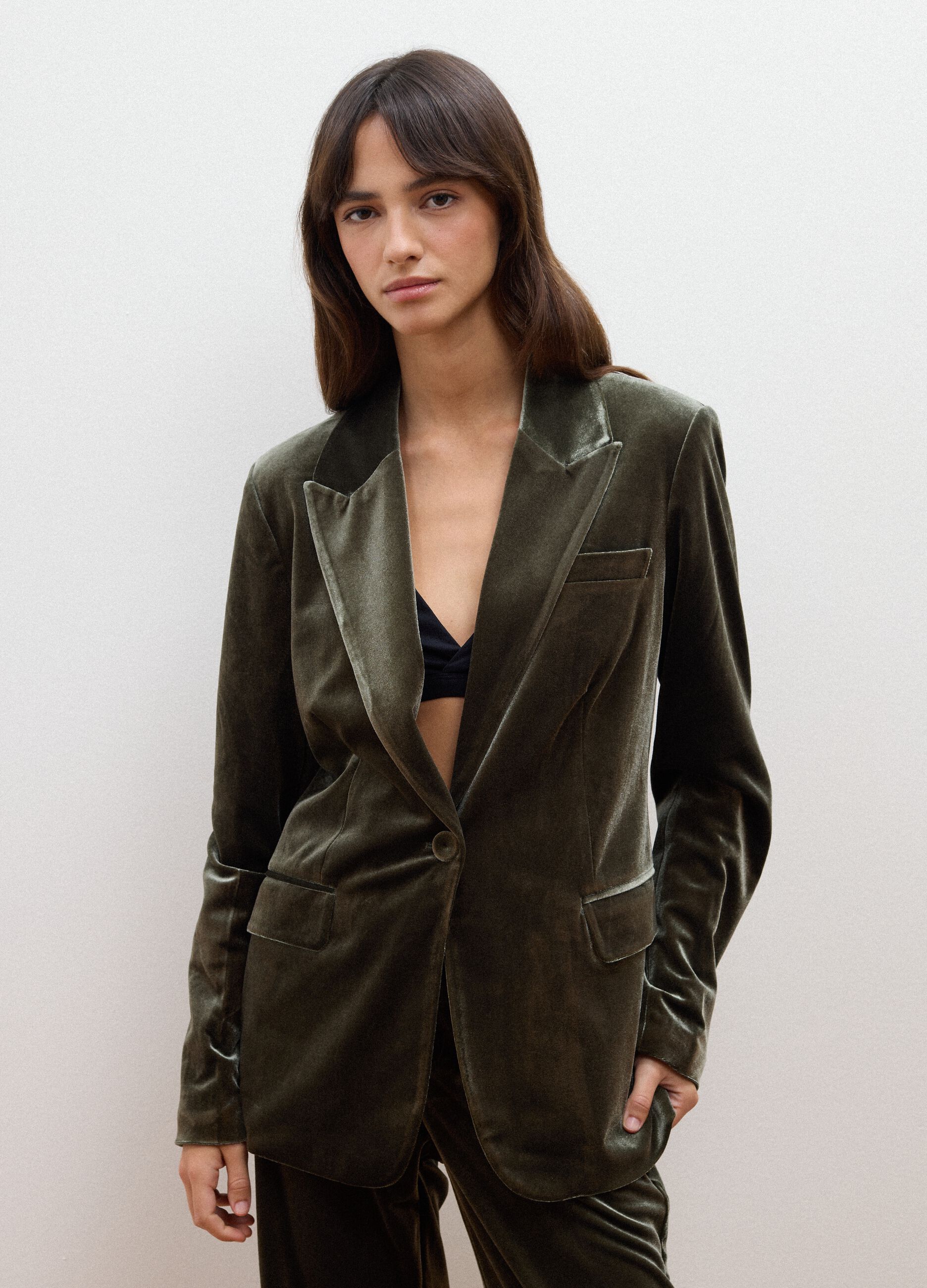 Blazer verde in tessuto elasticizzato