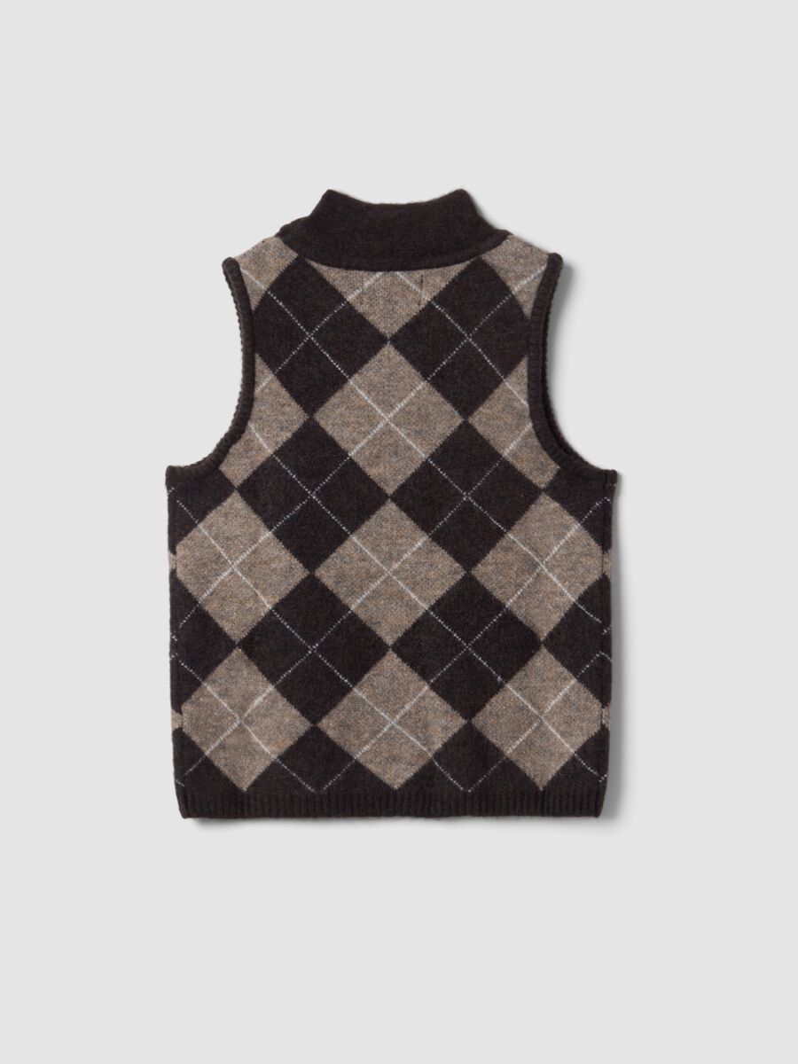 Brown stretch wool gilet with stand collar_2