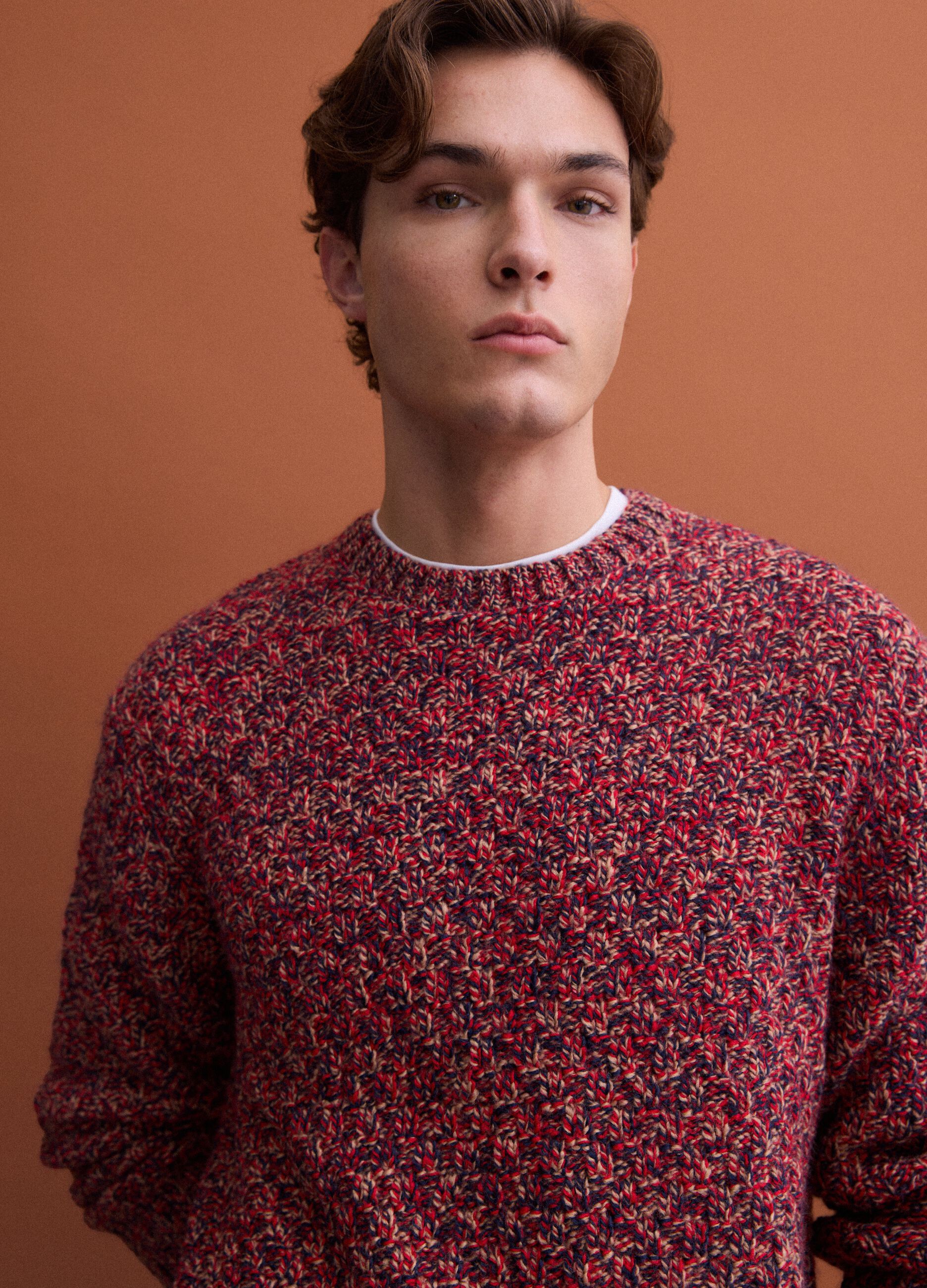 Multicolour regular-fit wool-blend crew-neck jumper