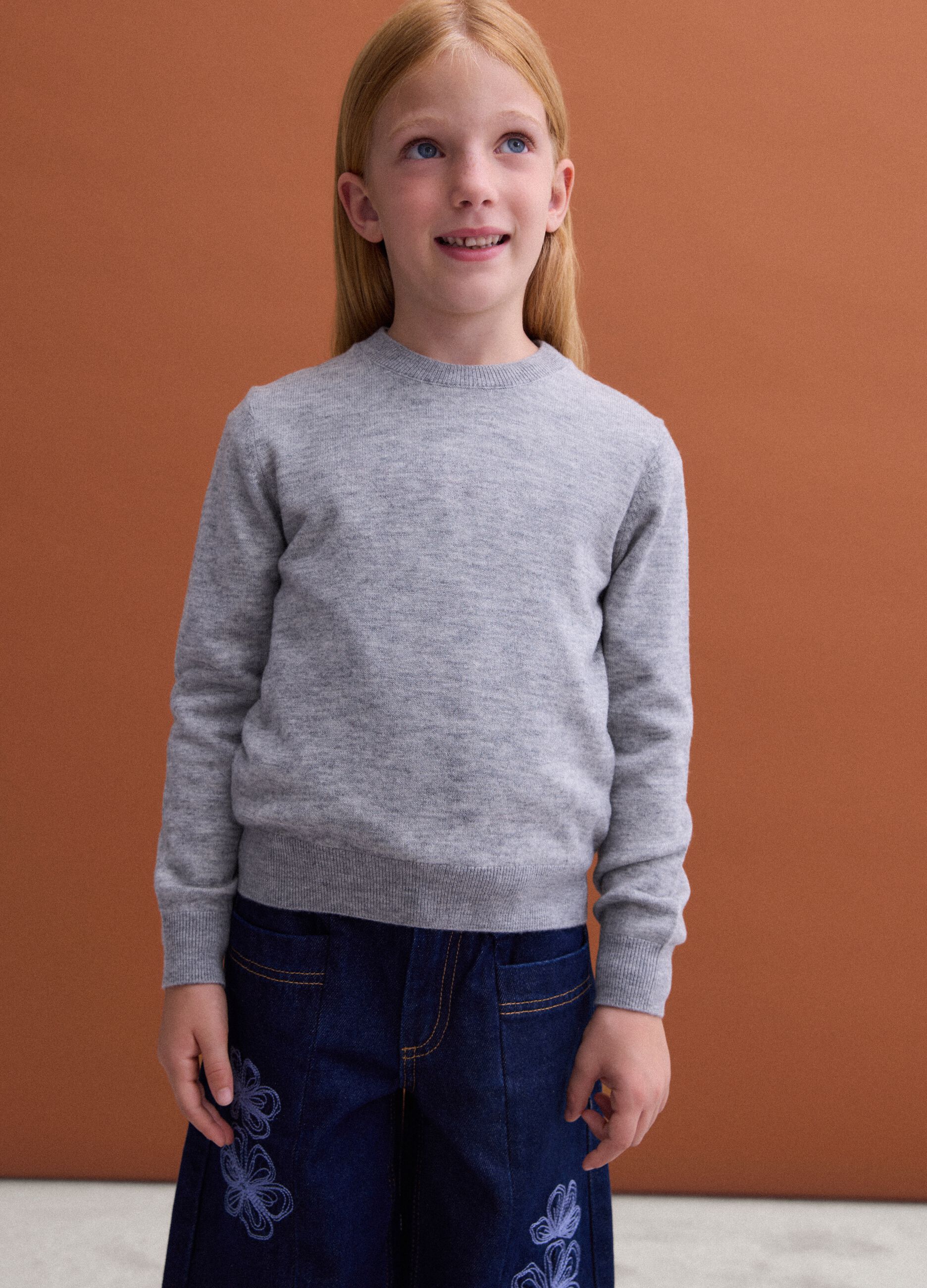 Grey pure wool long-sleeve jumper, regular fit
