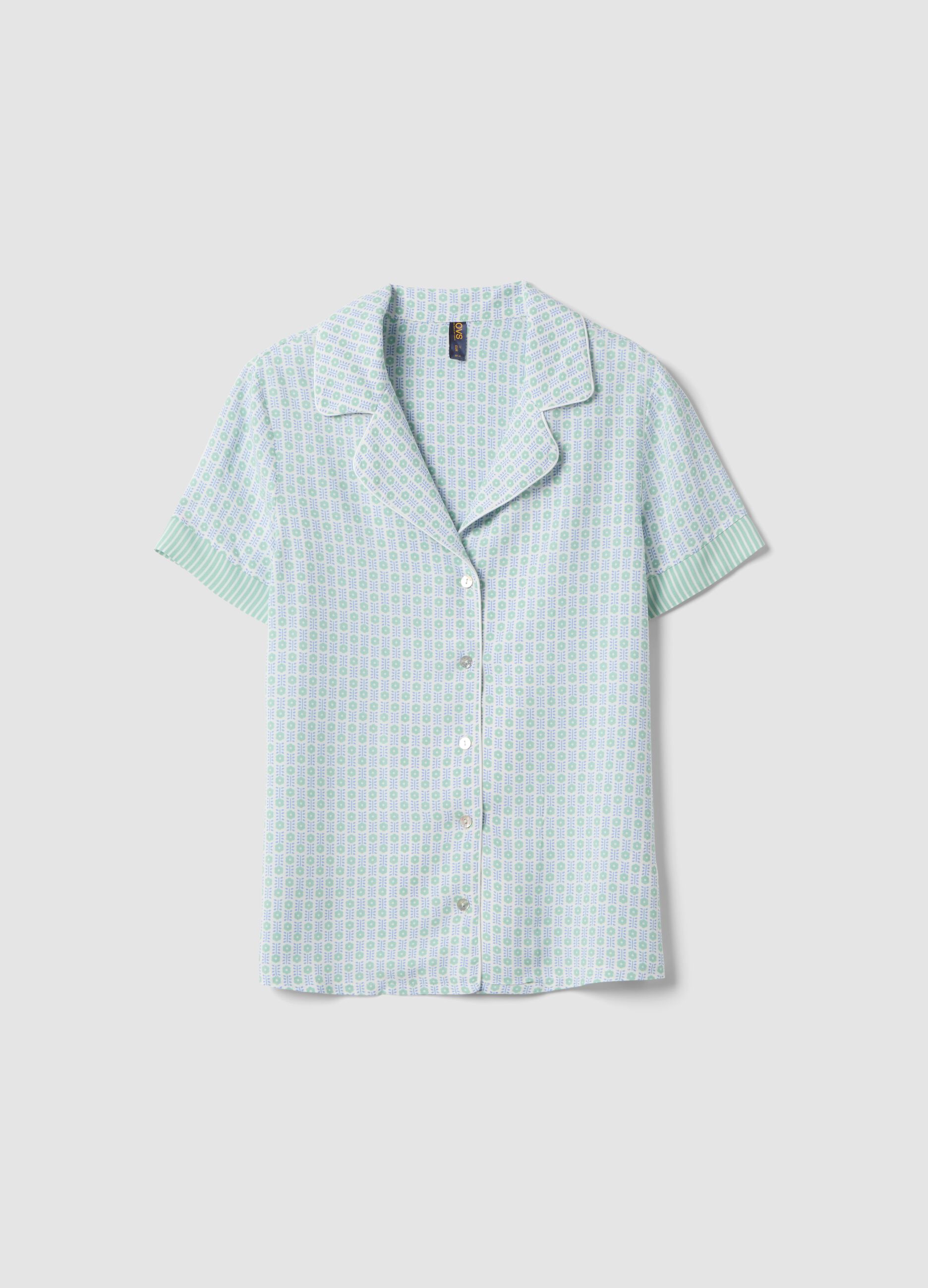 Multicolour pure viscose pyjama shirt, regular fit with design