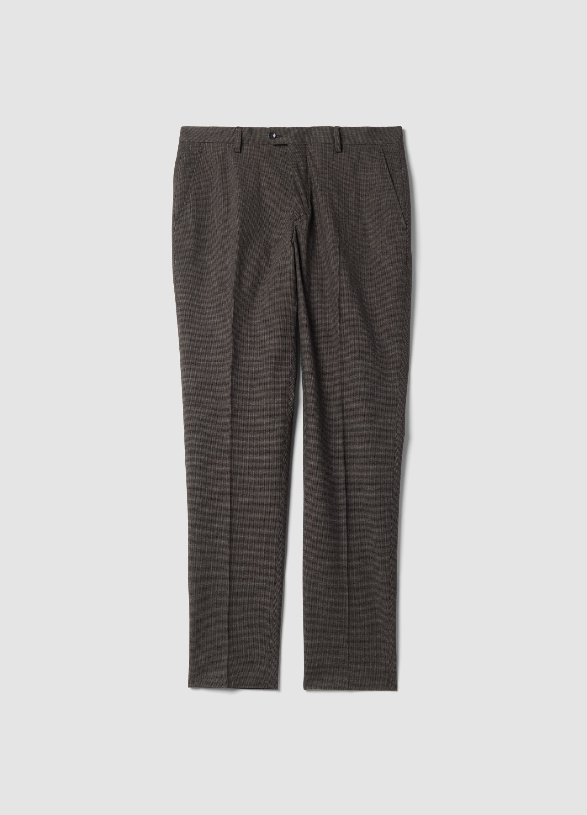 Brown slim-fit formal trousers in stretch cotton