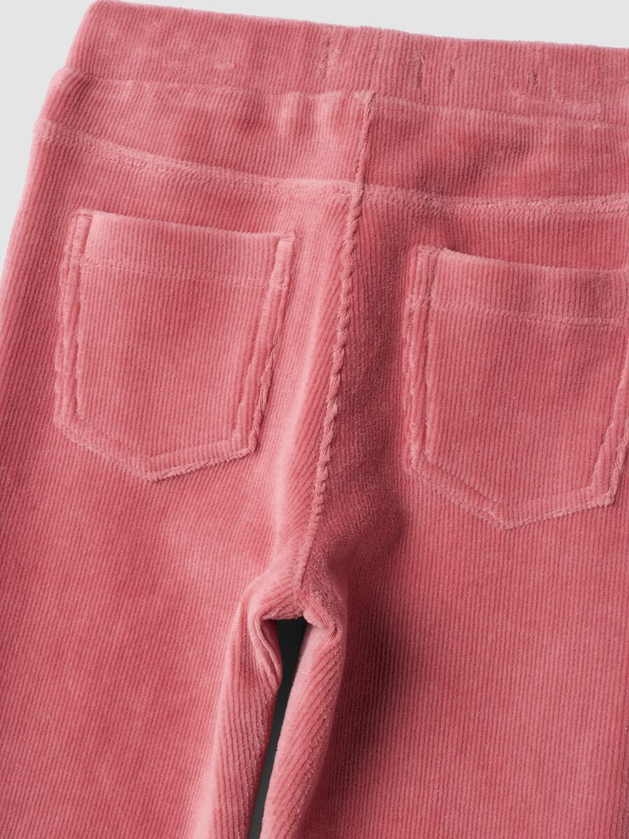 Pink ribbed stretch cotton flared trousers_3