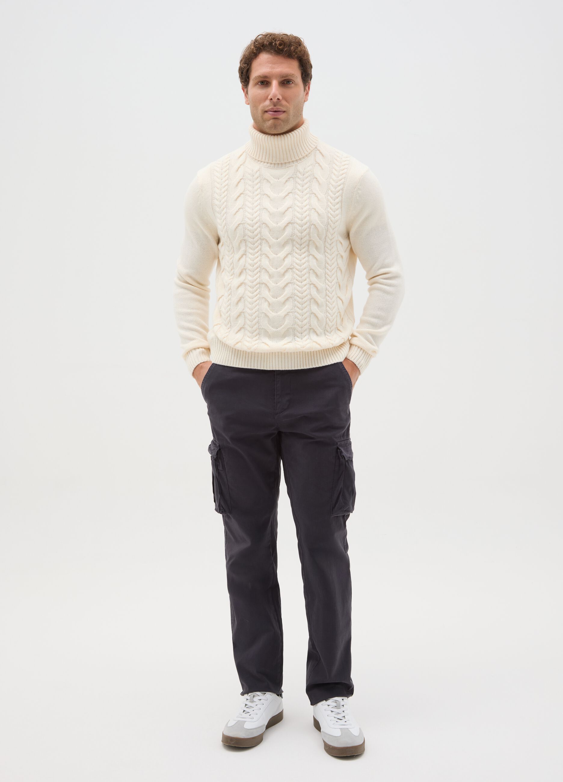 Blue stretch cotton slim fit cargo trousers