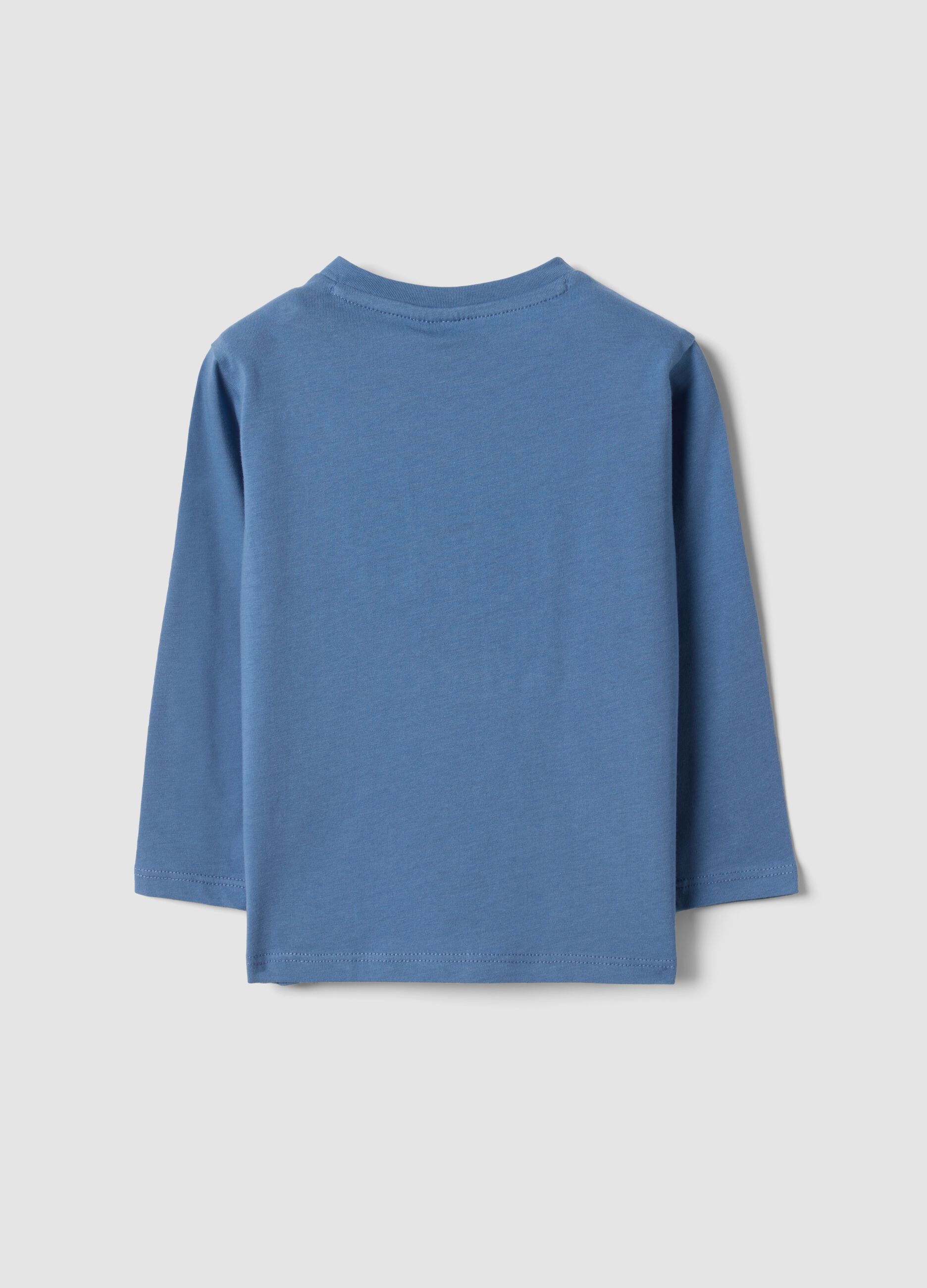 Blue organic cotton T-shirt with teddy bear print