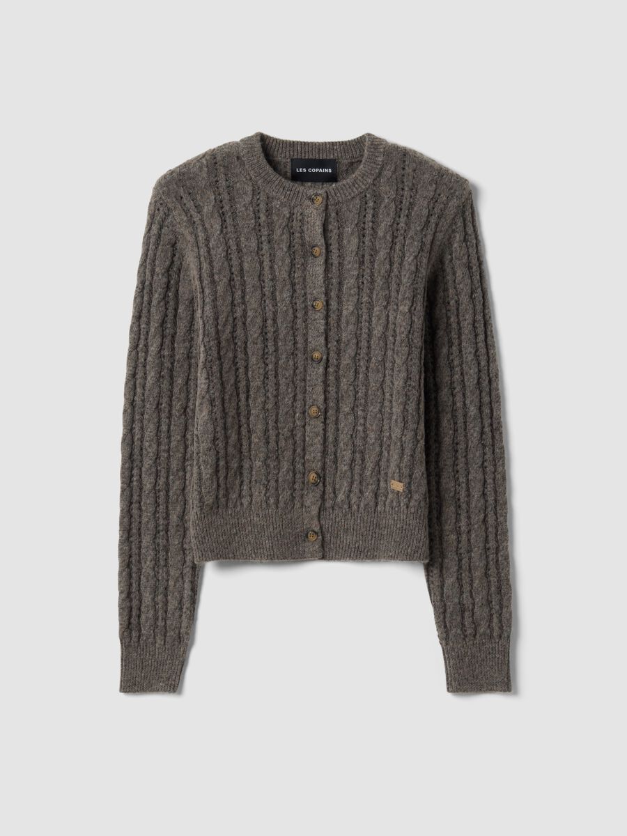 Grey cable-knit wool-blend cardigan_0