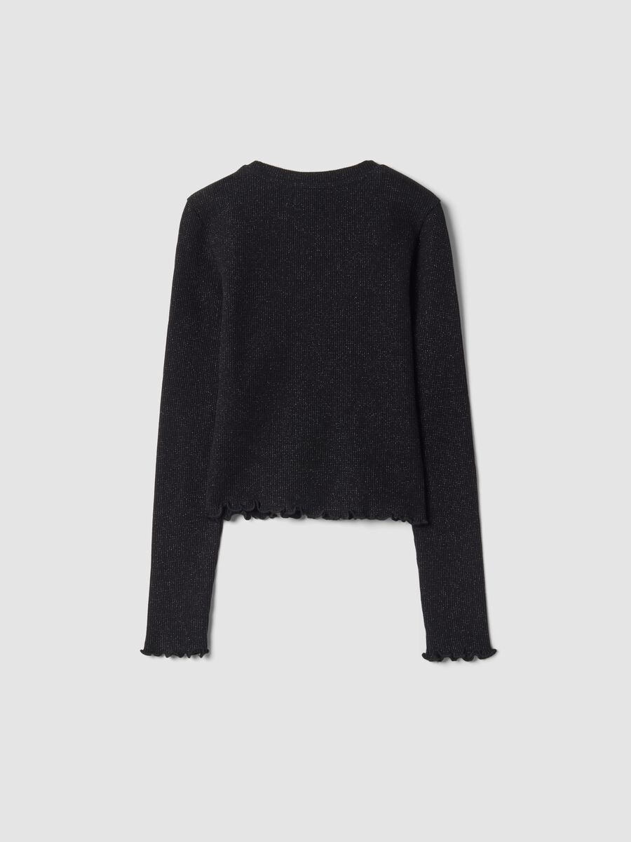 Black ribbed cotton-blend crew-neck T-shirt_1