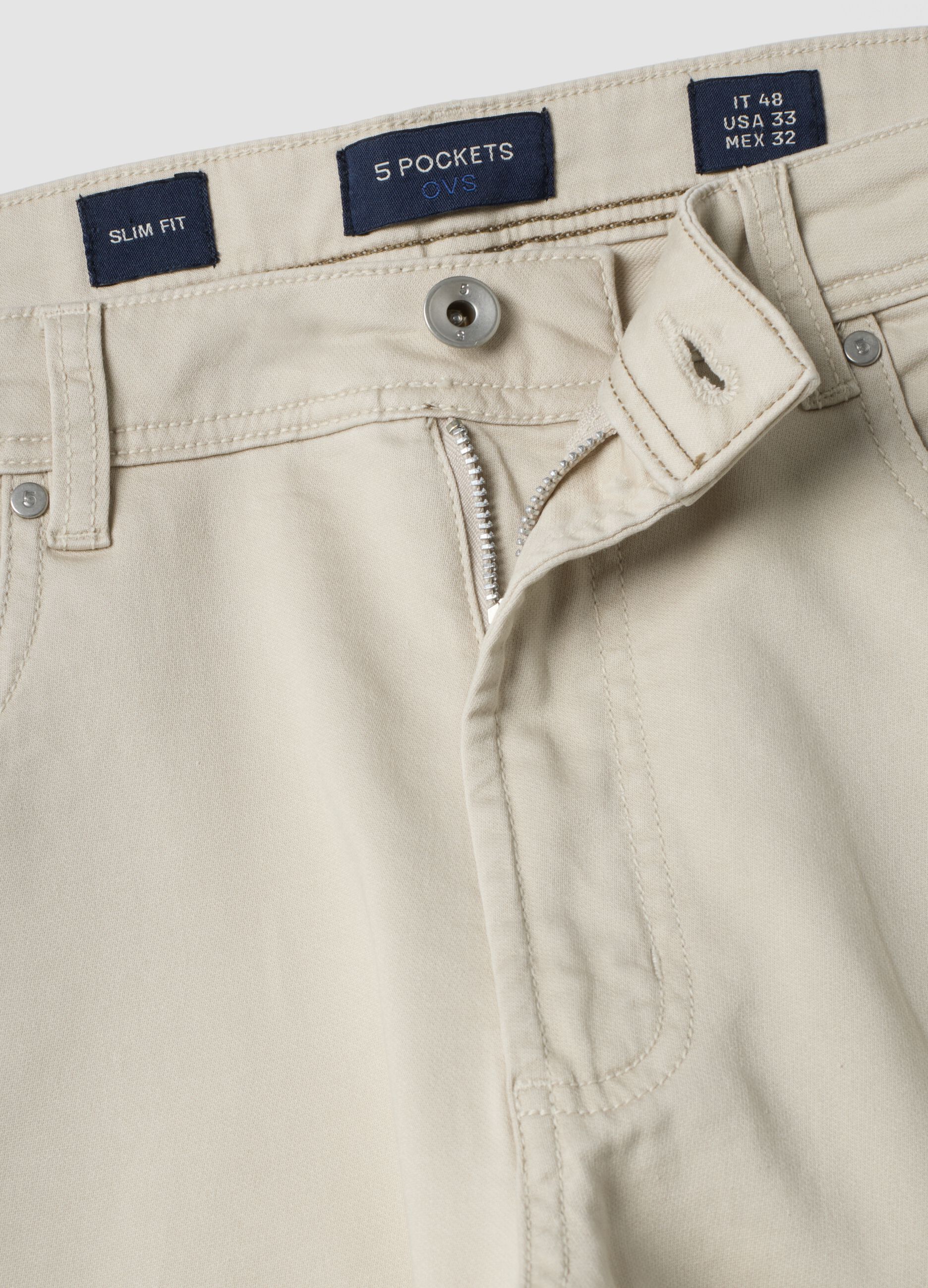 Pantaloni beige in dobby di cotone elasticizzato slim fit