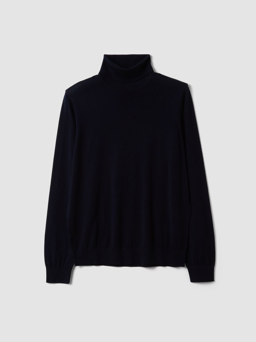 Navy blue pure merino wool turtleneck jumper, regular fit_4
